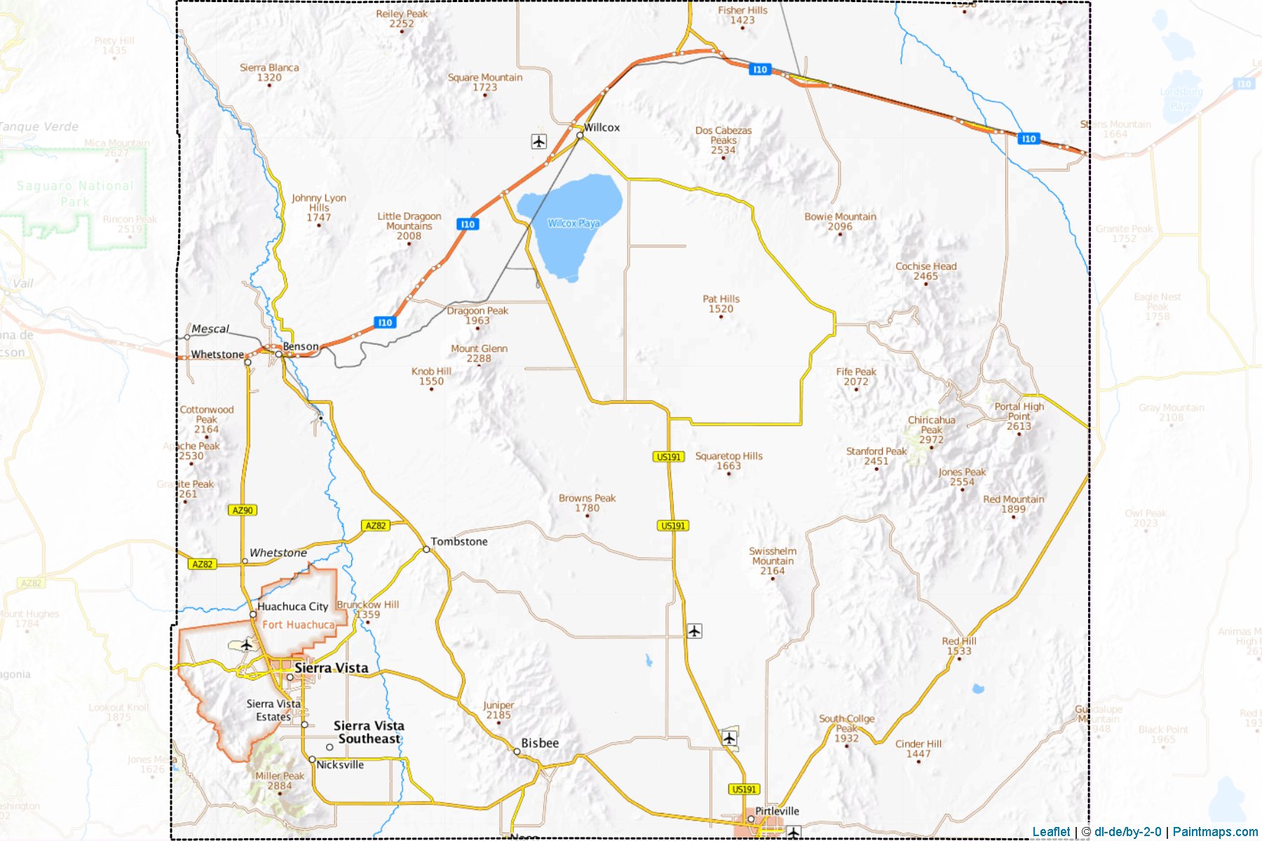 Muestras de recorte de mapas Cochise (Arizona)-1