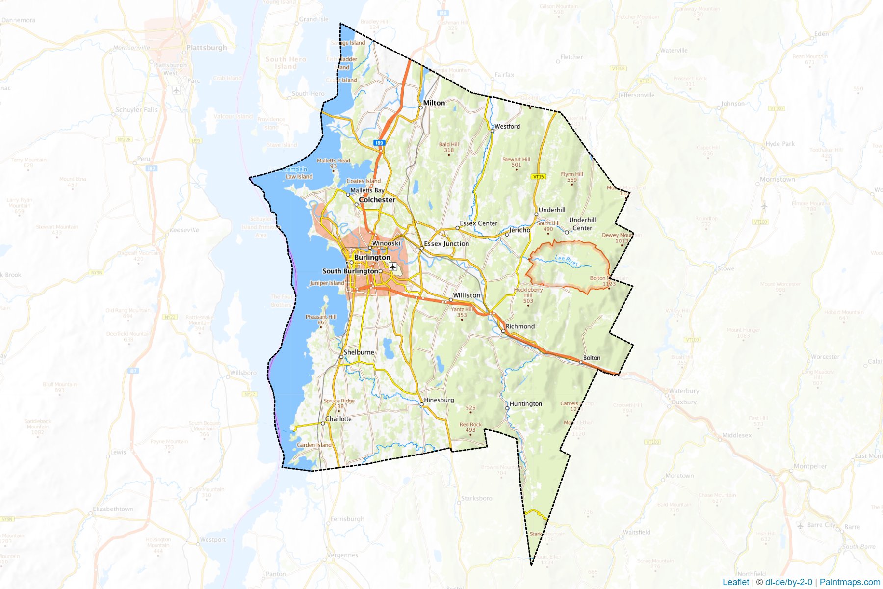 Muestras de recorte de mapas Chittenden (Vermont)-1