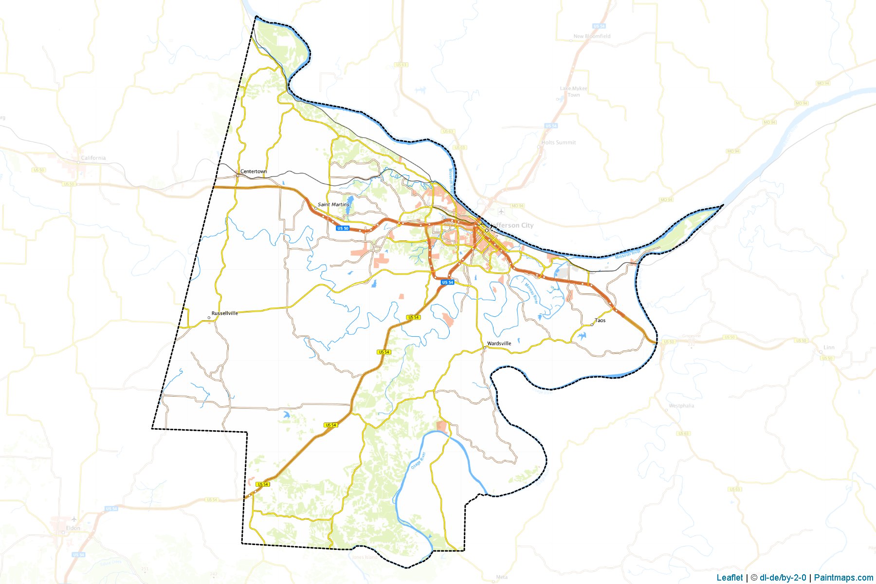 Muestras de recorte de mapas Cole (Missouri)-1