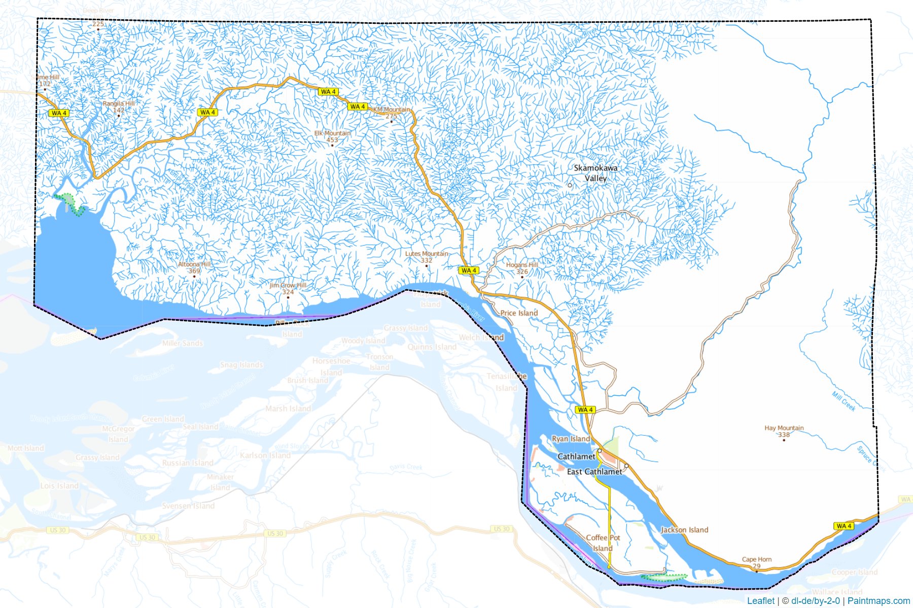 Muestras de recorte de mapas Wahkiakum (Washington)-1