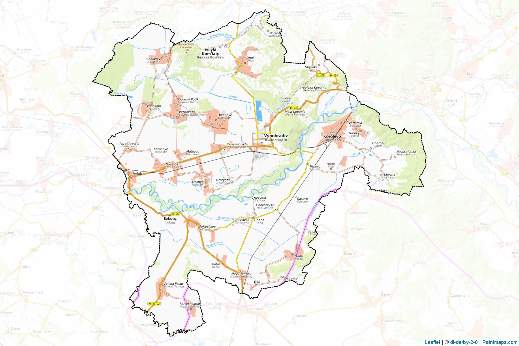 Muestras de recorte de mapas Vynohradivskyi (Zakarpattia)-1