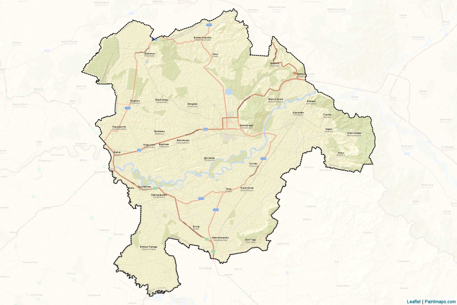 Muestras de recorte de mapas Vynohradivskyi (Zakarpattia)-2