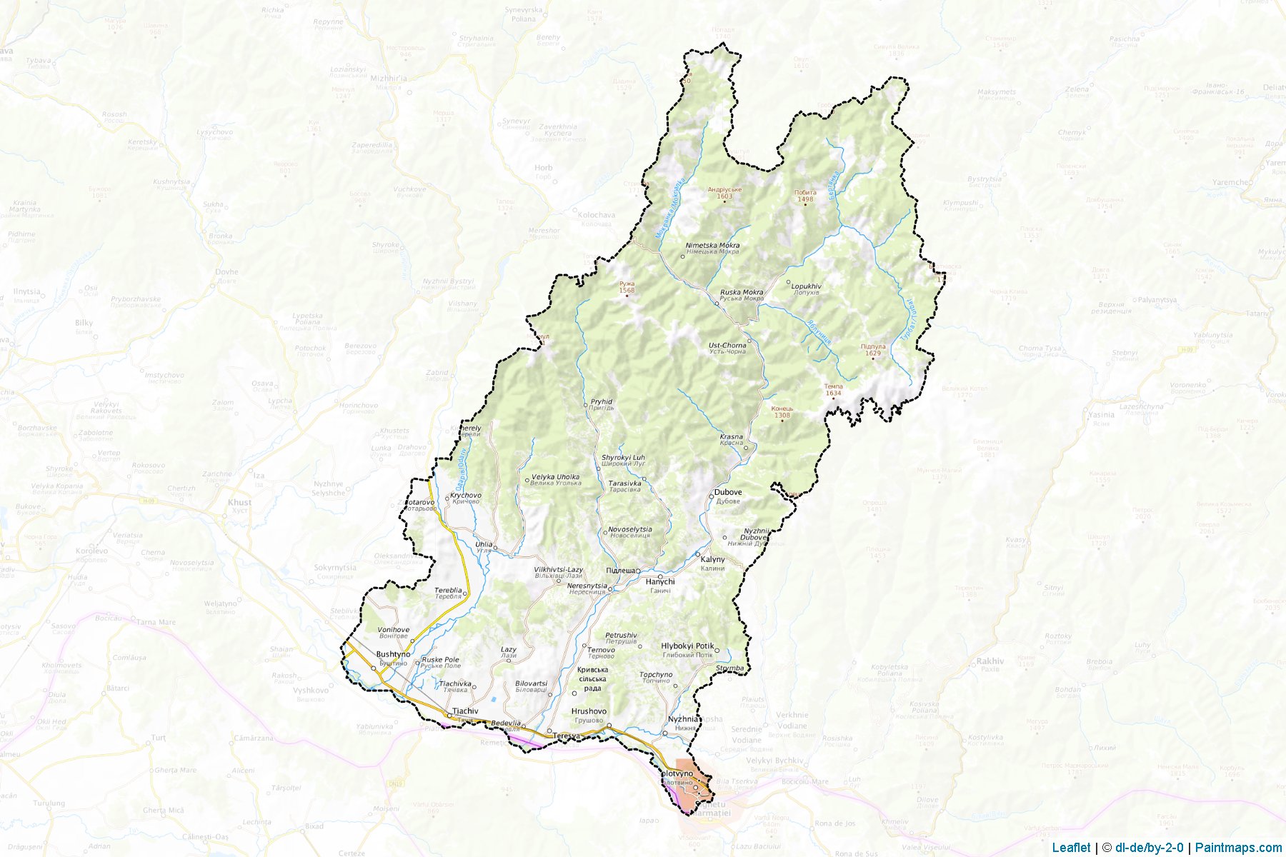 Muestras de recorte de mapas Tiachivskyi (Zakarpattia)-1