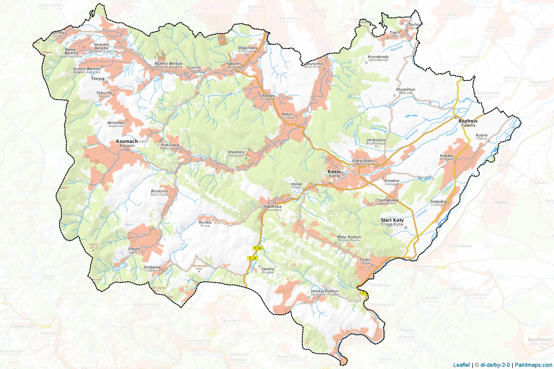 Muestras de recorte de mapas Kosivskyi (Ivano-Frankivs'k)-1