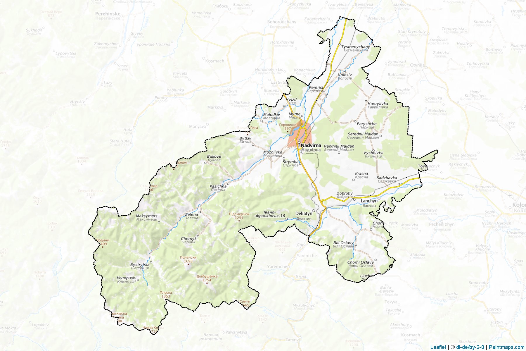 Muestras de recorte de mapas Nadvirnianskyi (Ivano-Frankivs'k)-1