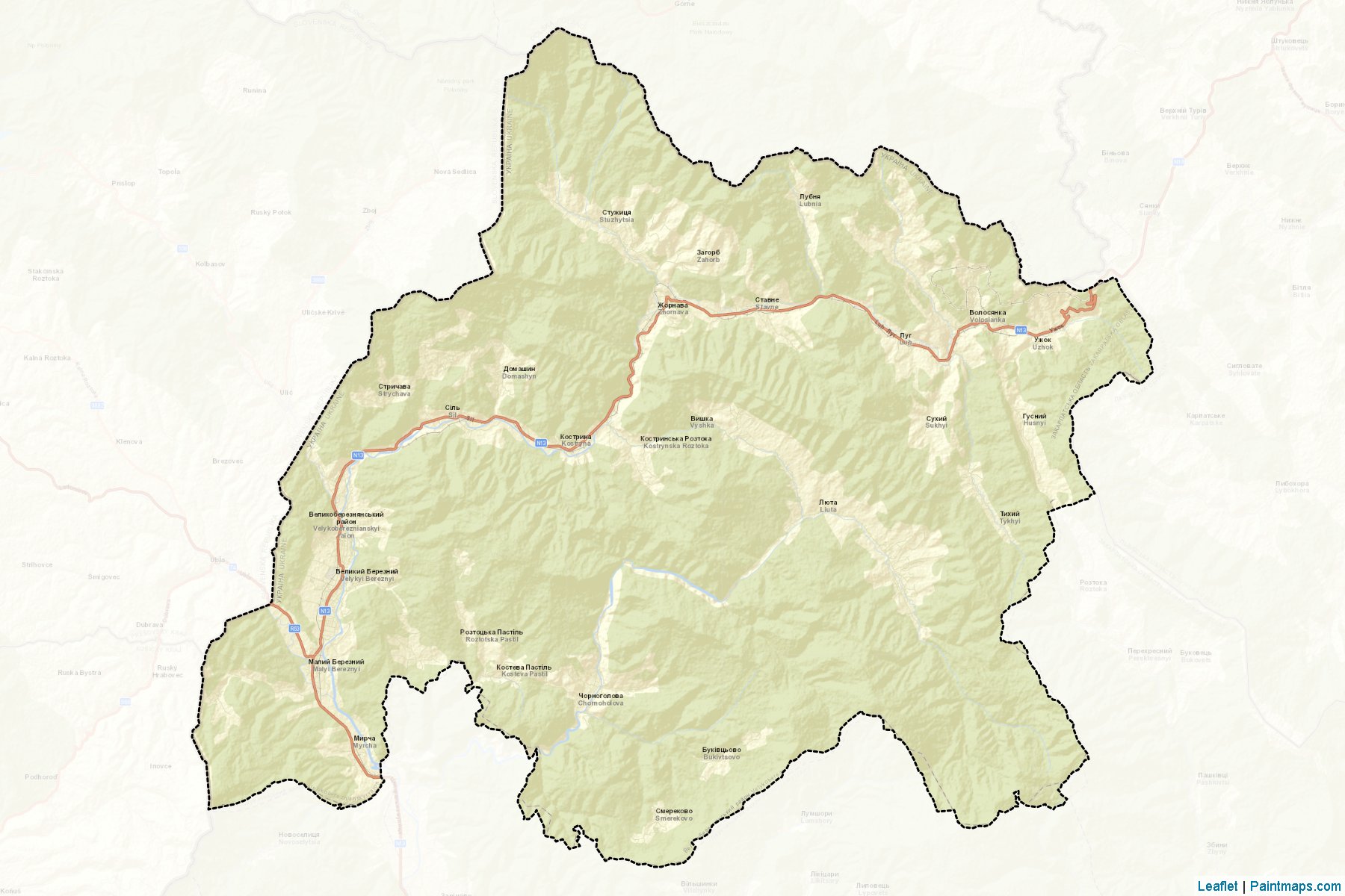 Muestras de recorte de mapas Velykobereznianskyi (Zakarpattia)-2