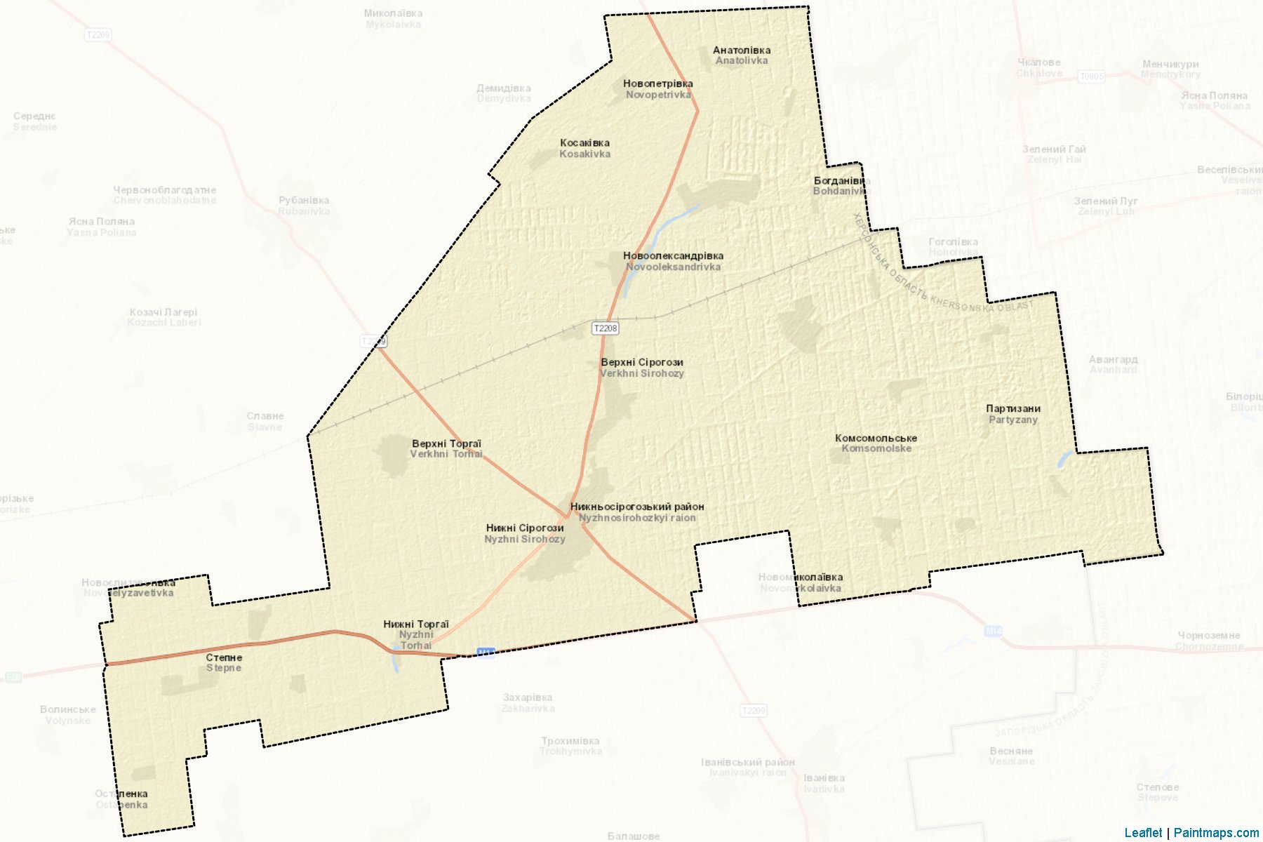 Muestras de recorte de mapas Nyzhnosirohozkyi (Kherson)-2