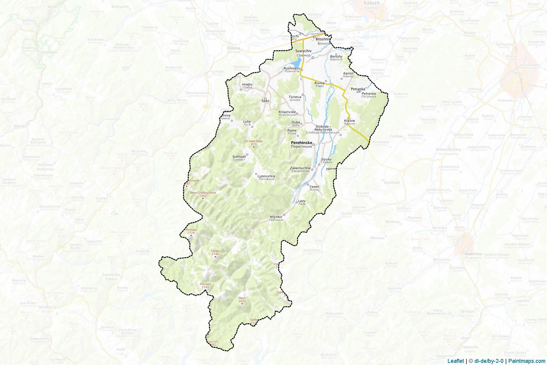 Muestras de recorte de mapas Rozhniativskyi (Ivano-Frankivs'k)-1