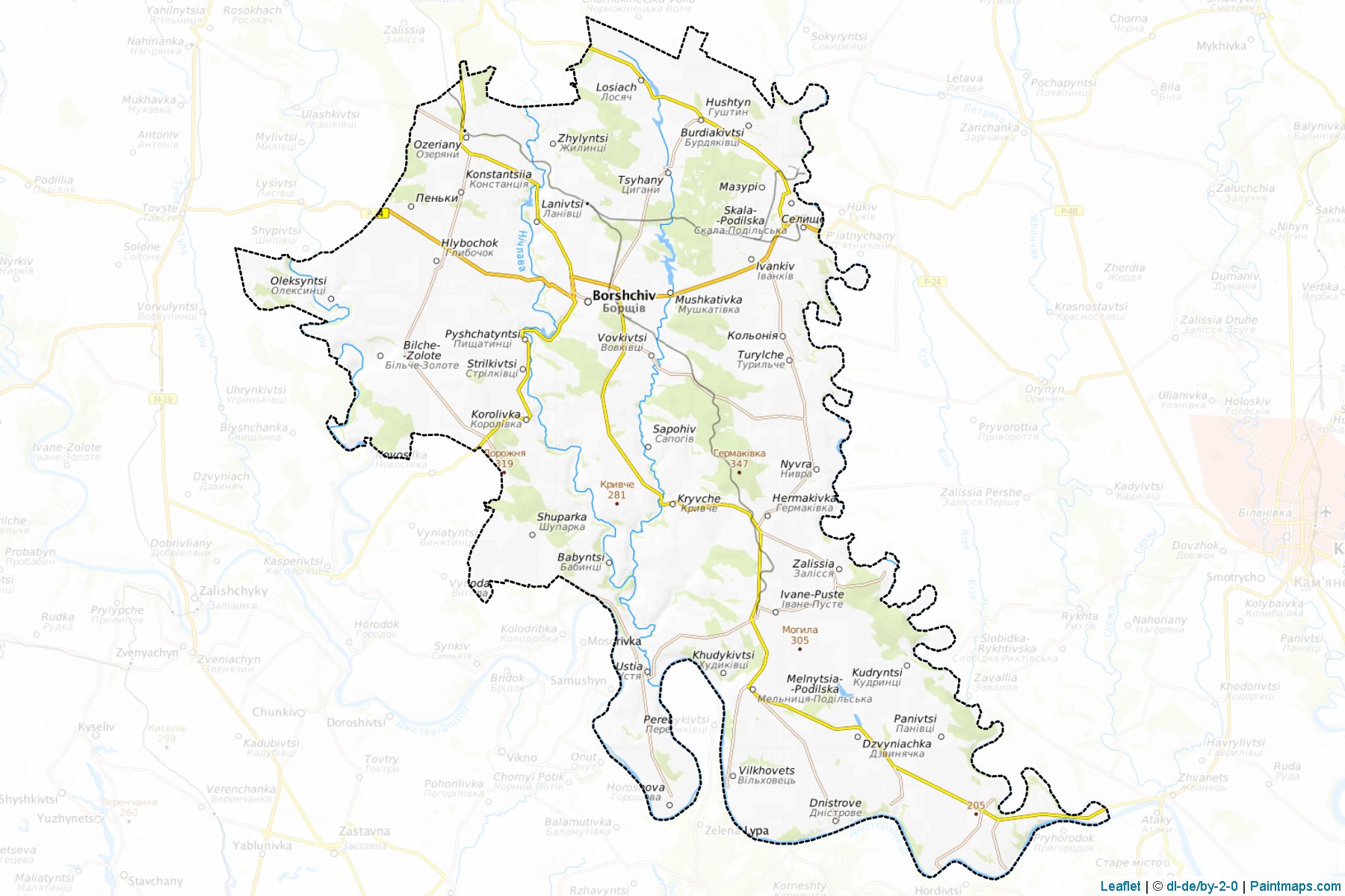 Muestras de recorte de mapas Borshchivskyi (Ternopil)-1