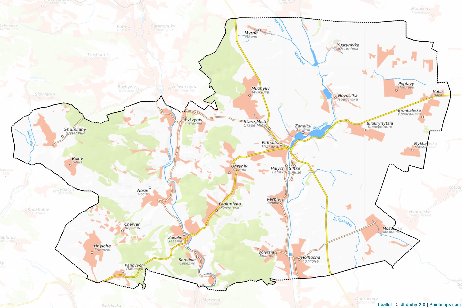 Muestras de recorte de mapas Pidhaietskyi (Ternopil)-1