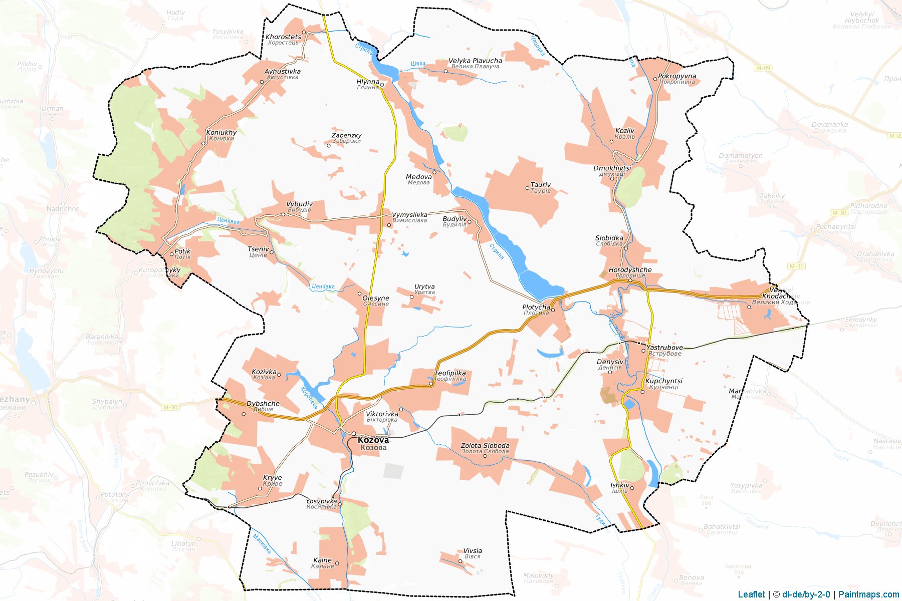 Muestras de recorte de mapas Kozivskyi (Ternopil)-1