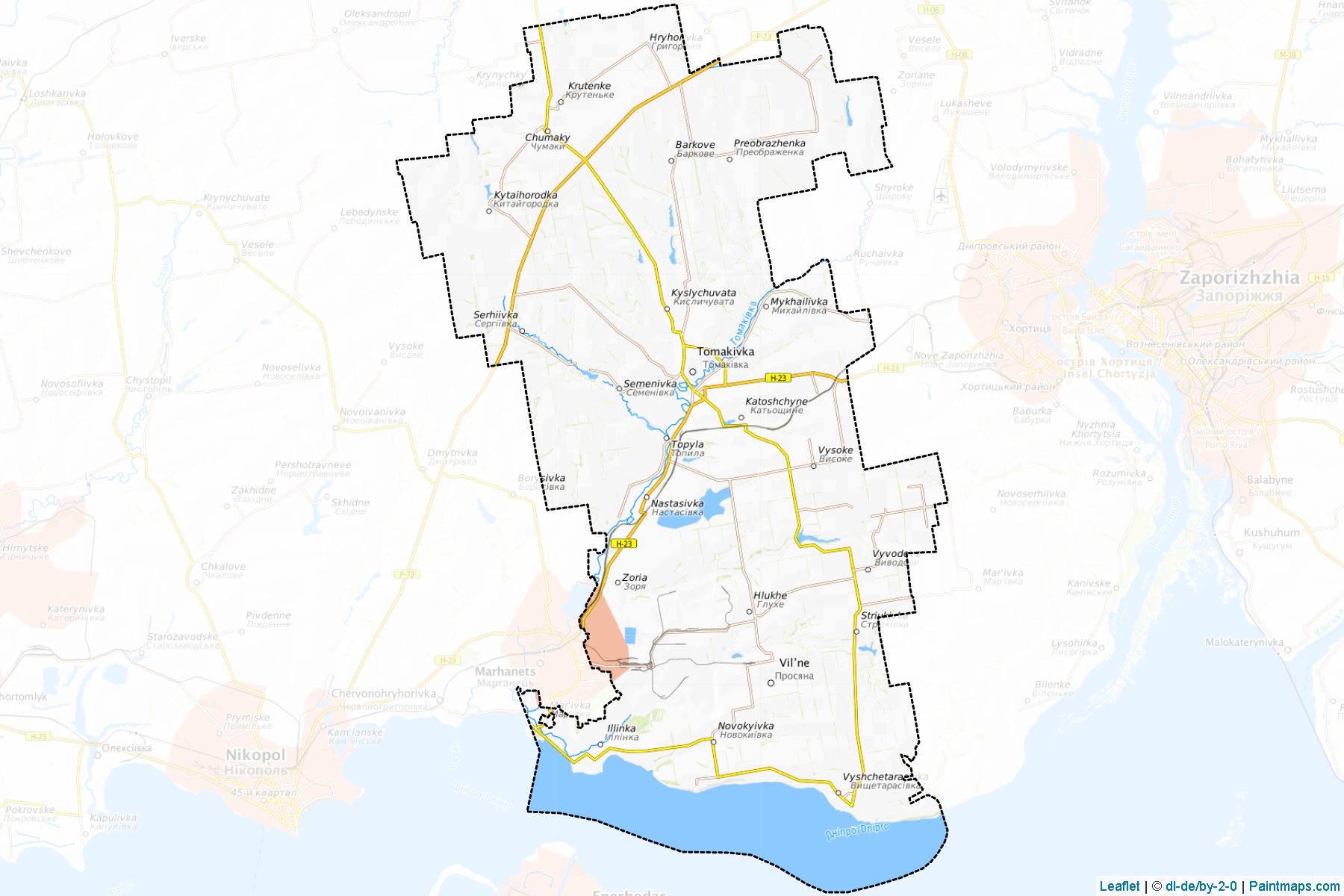 Muestras de recorte de mapas Tomakivskyi (Dnipropetrovs'k)-1