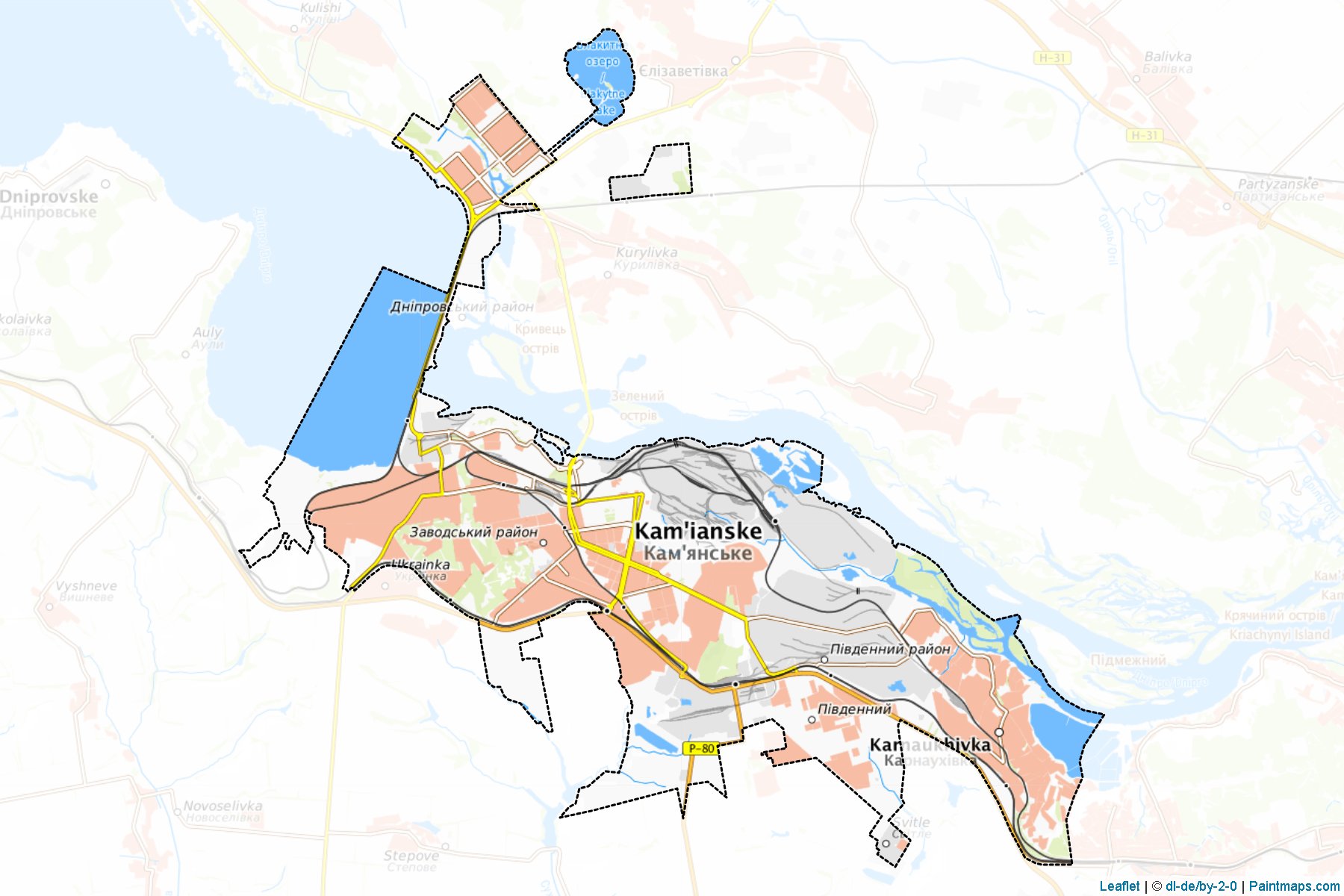 Muestras de recorte de mapas Dniprodzerzhynska (Dnipropetrovs'k)-1