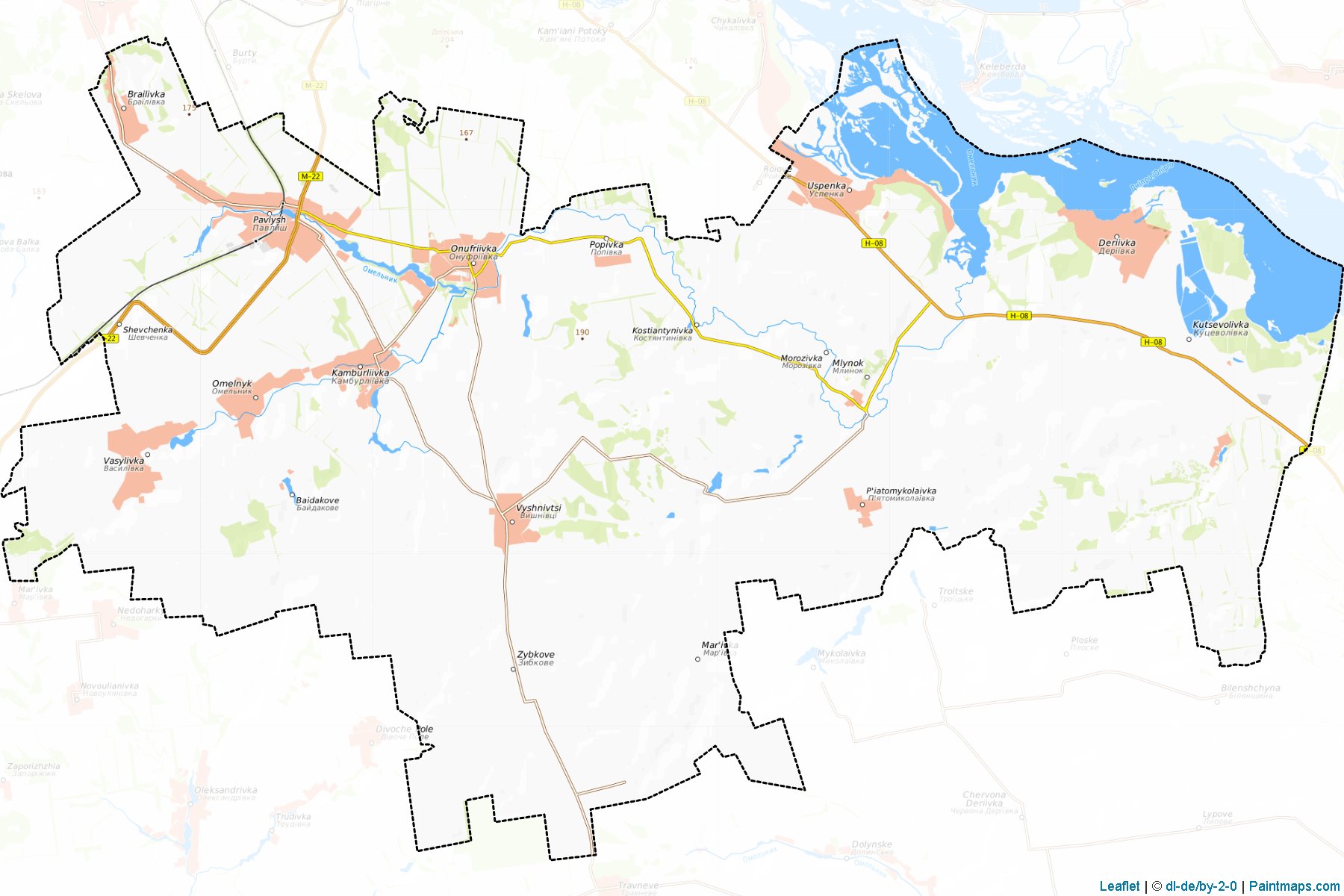 Muestras de recorte de mapas Onufriivskyi (Kirovohrad)-1