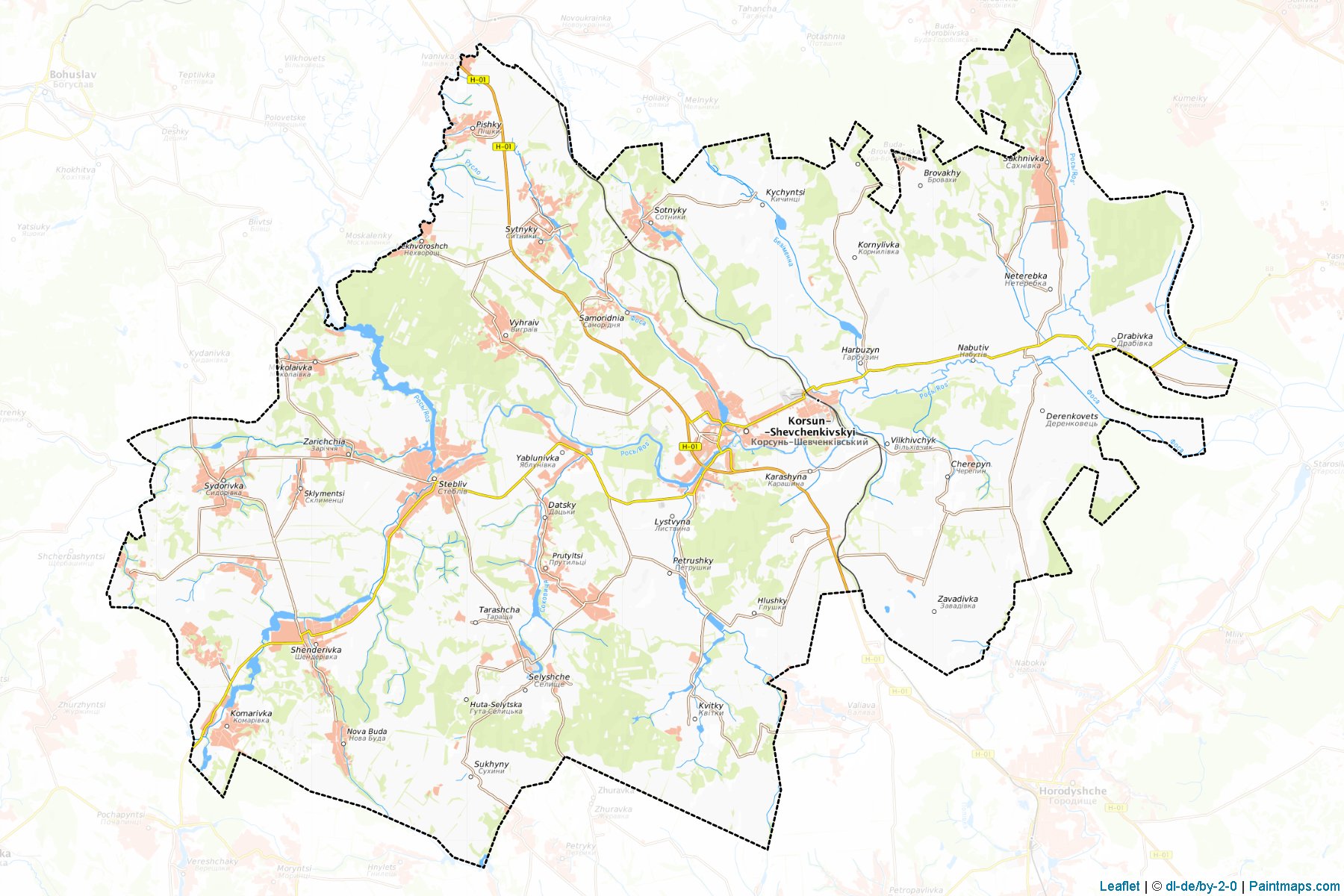 Muestras de recorte de mapas Korsun-Shevchenkivskyi (Cherkasy)-1