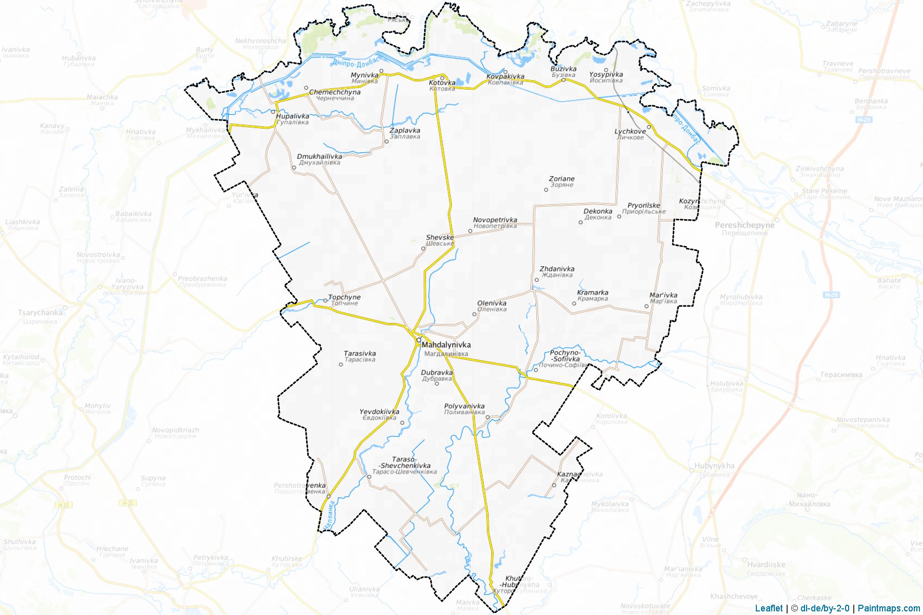 Muestras de recorte de mapas Mahdalynivskyi (Dnipropetrovs'k)-1