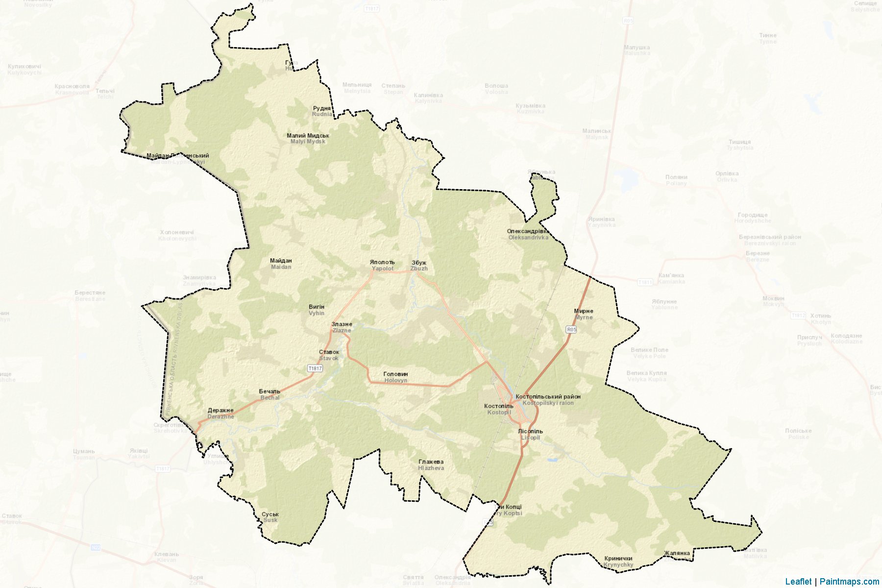 Muestras de recorte de mapas Kostopilskyi (Rivne)-2