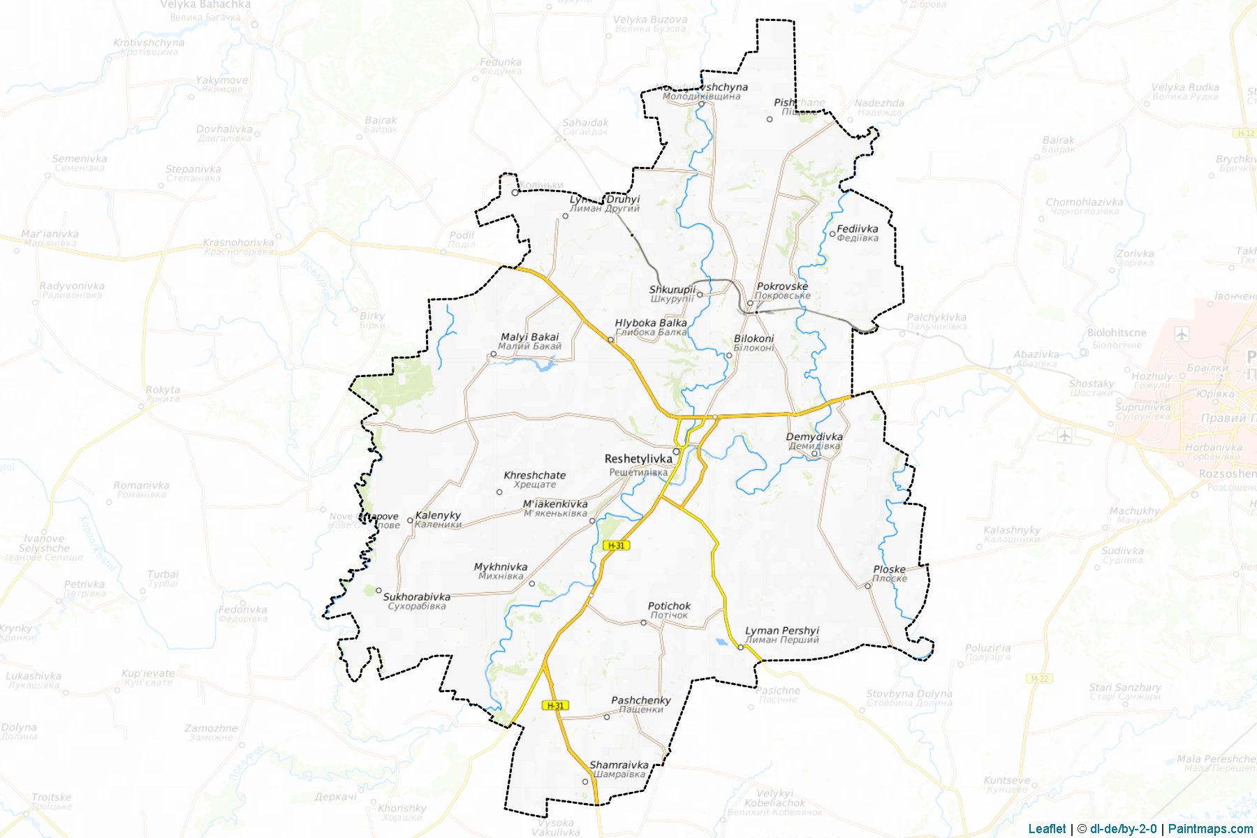 Muestras de recorte de mapas Reshetylivskyi (Poltava)-1