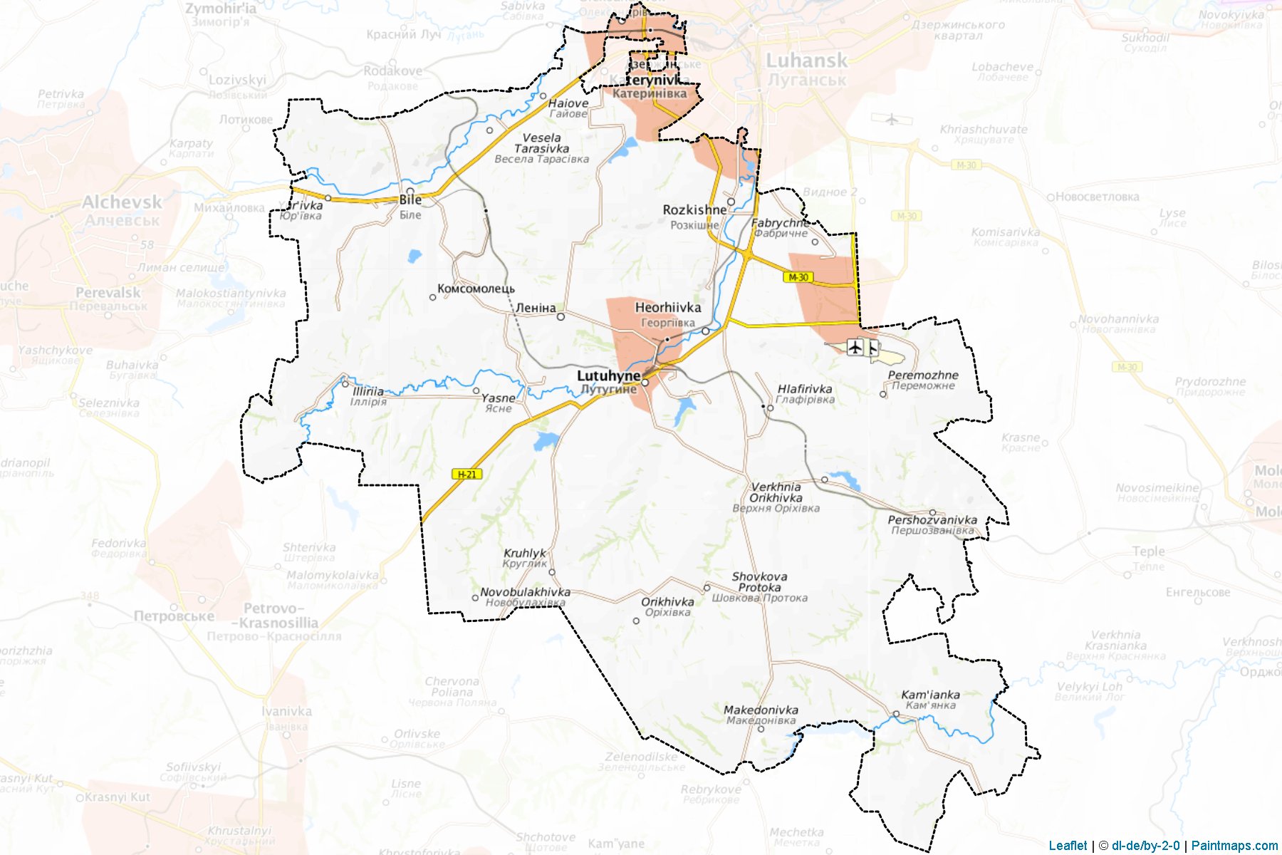 Muestras de recorte de mapas Lutuhynskyi (Luhansk)-1