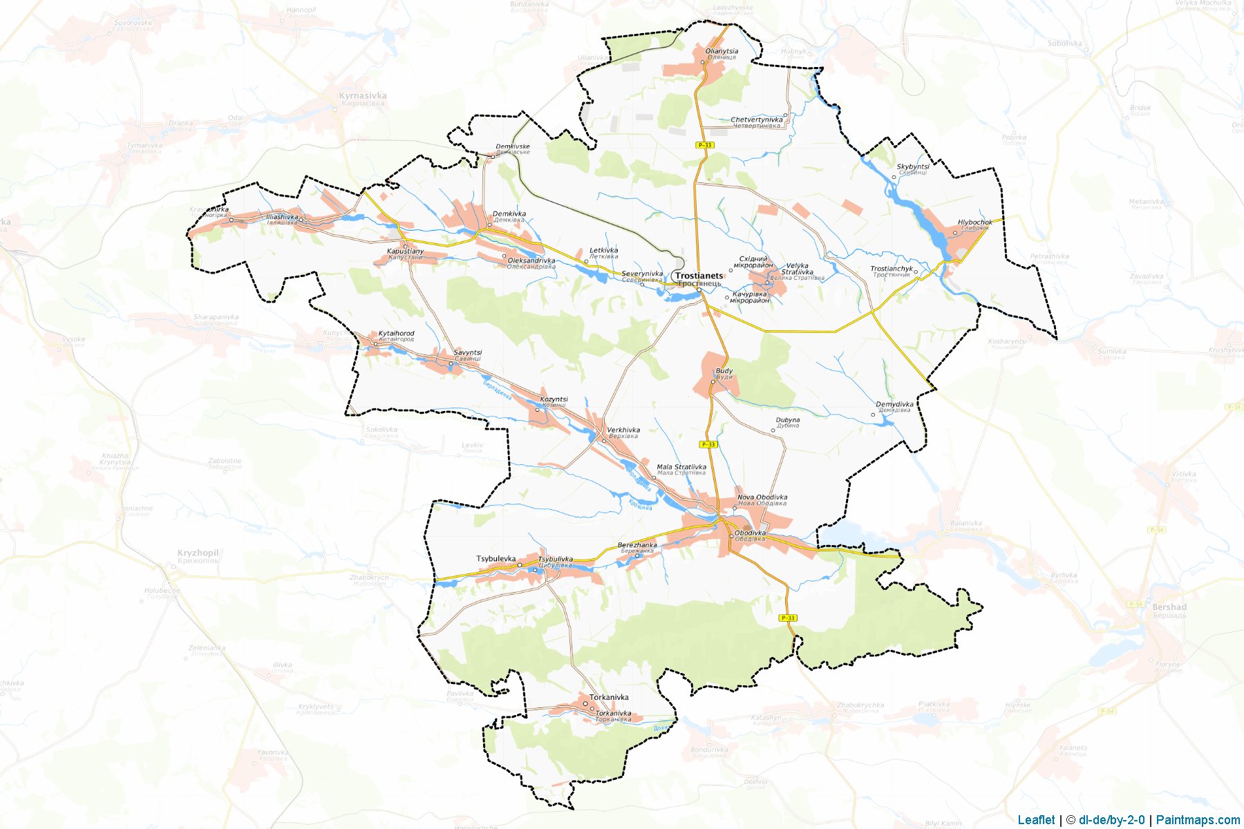 Muestras de recorte de mapas Trostianetskyi (Vinnytsia)-1