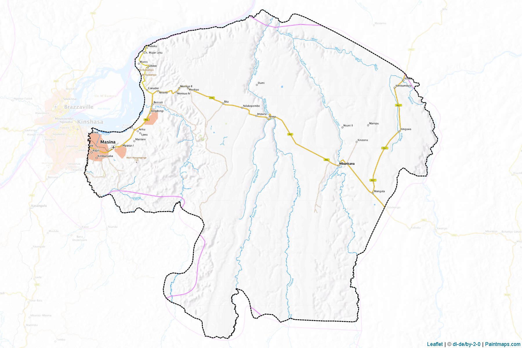 Muestras de recorte de mapas Tshangu (Kinshasa City)-1