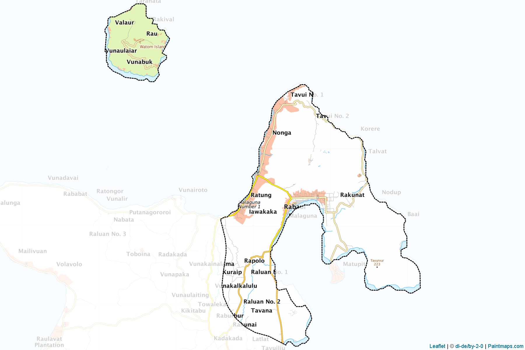 Sample maps of Rabaul generated with map cropping (masking) tool.