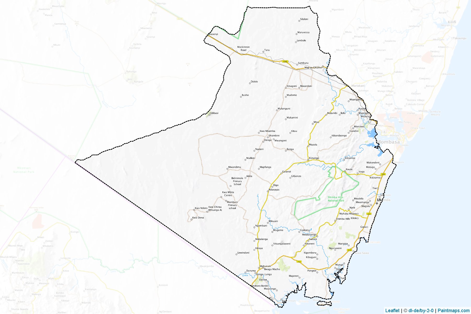 Muestras de recorte de mapas Kwale (Coast)-1