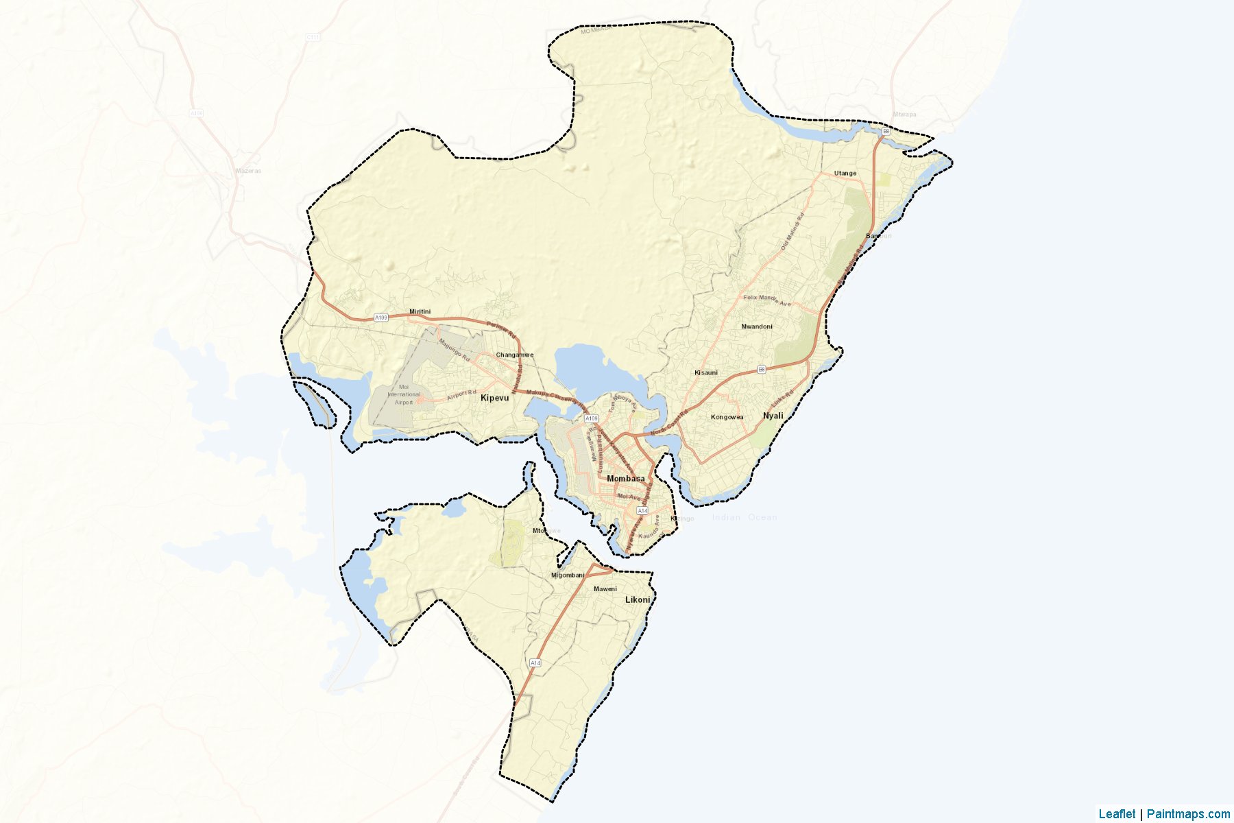 Muestras de recorte de mapas Mombasa (Coast)-2