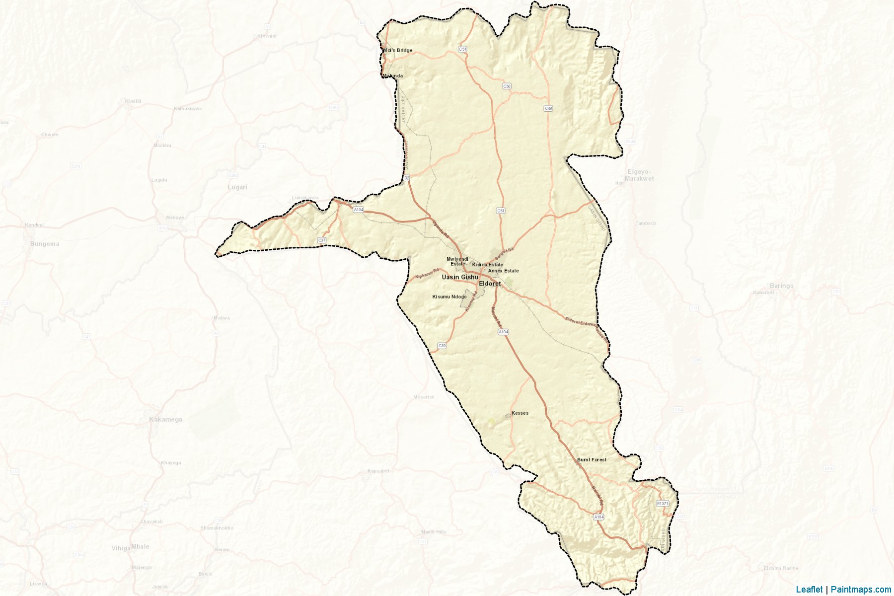 Muestras de recorte de mapas Uasin Gishu (Rift Valley)-2