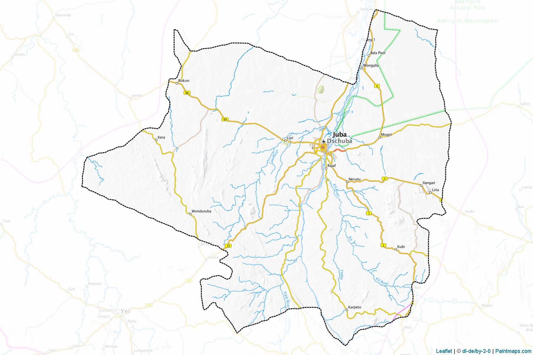 Sample maps of Juba generated with map cropping (masking) tool.