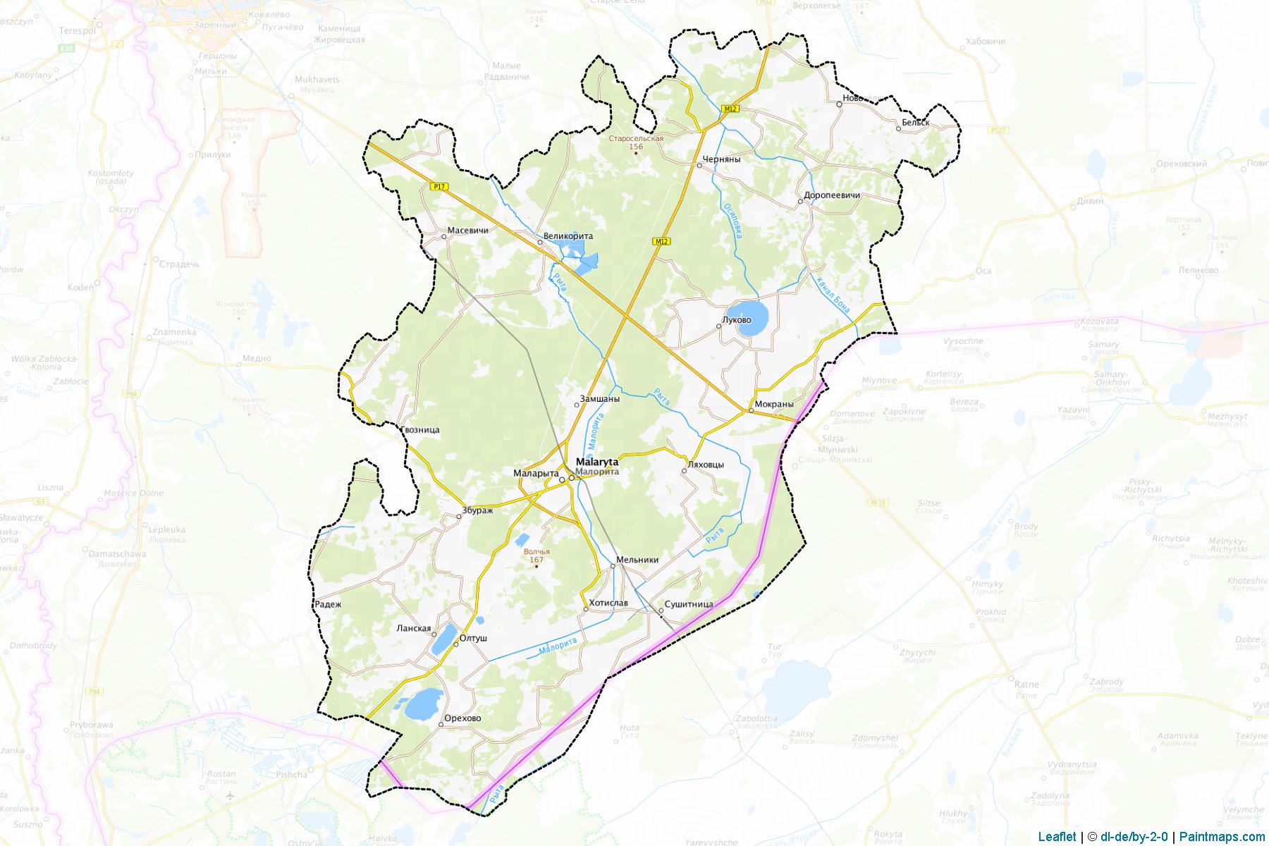 Muestras de recorte de mapas Malaryta (Brest)-1