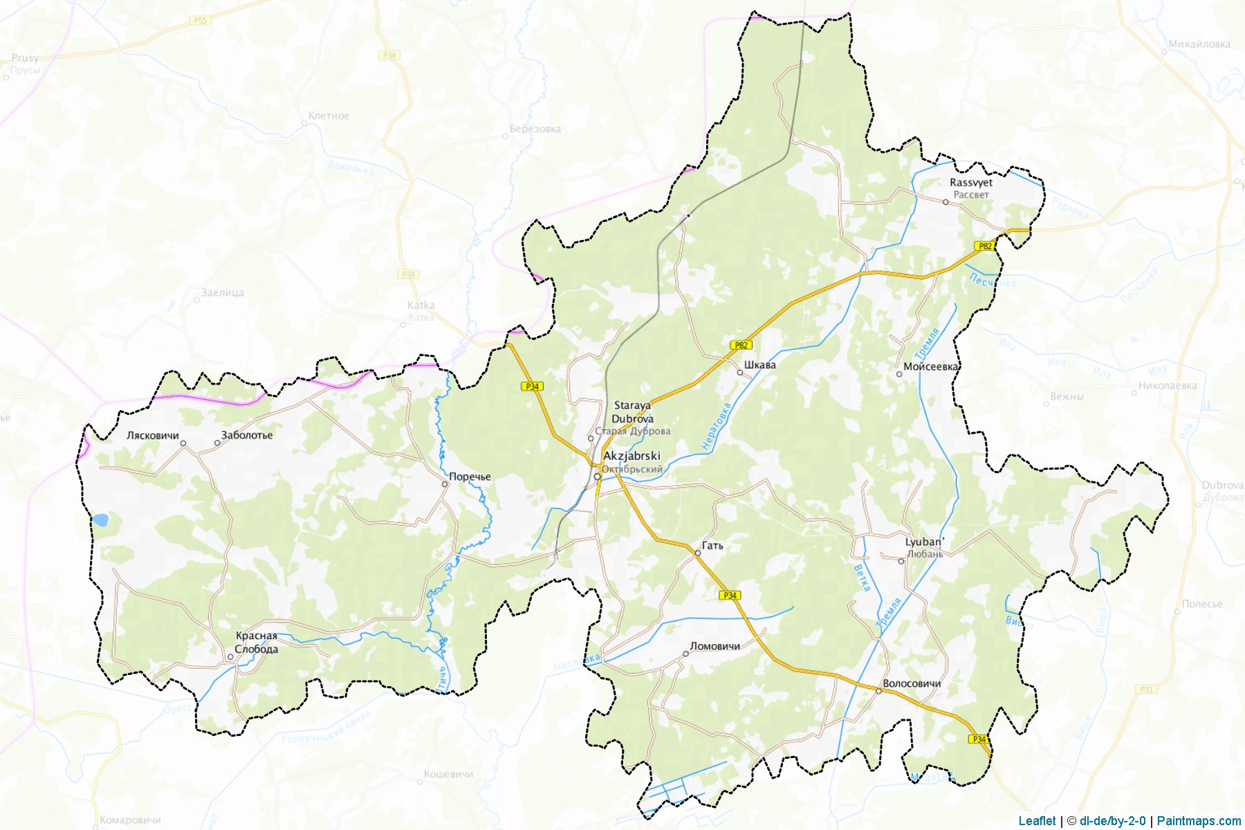 Muestras de recorte de mapas Aktsyabar (Gomel)-1