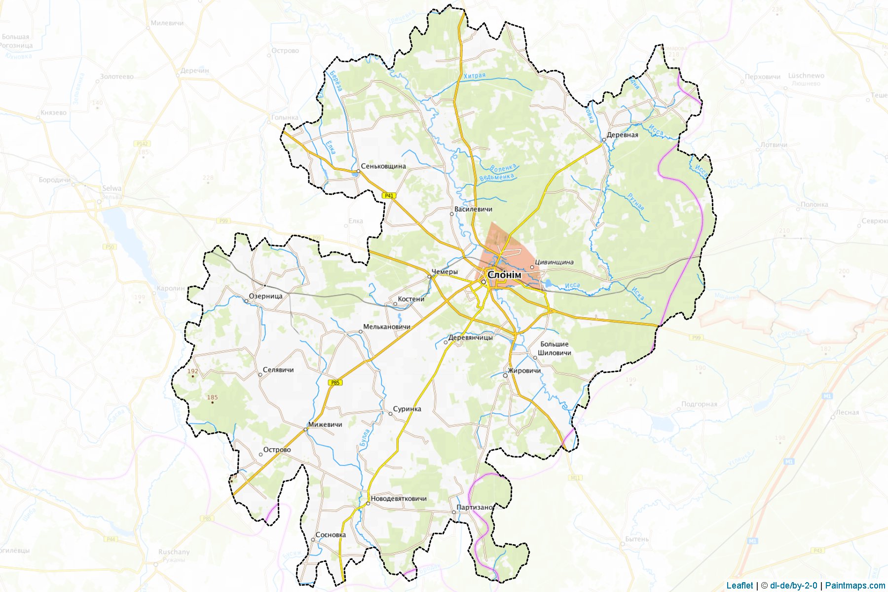 Muestras de recorte de mapas Slonim (Grodno)-1