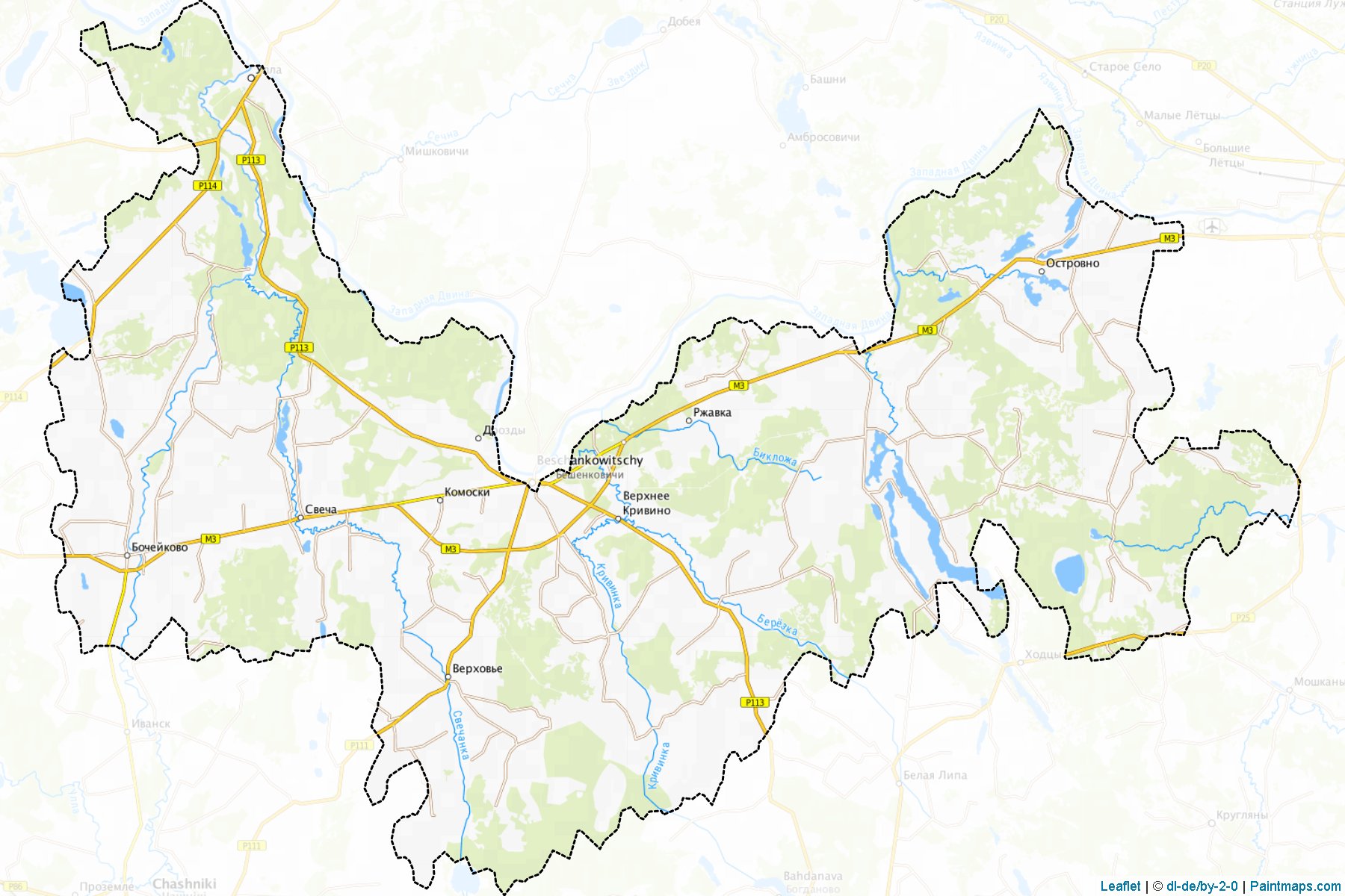 Muestras de recorte de mapas Byeshankovichy (Vitebsk)-1