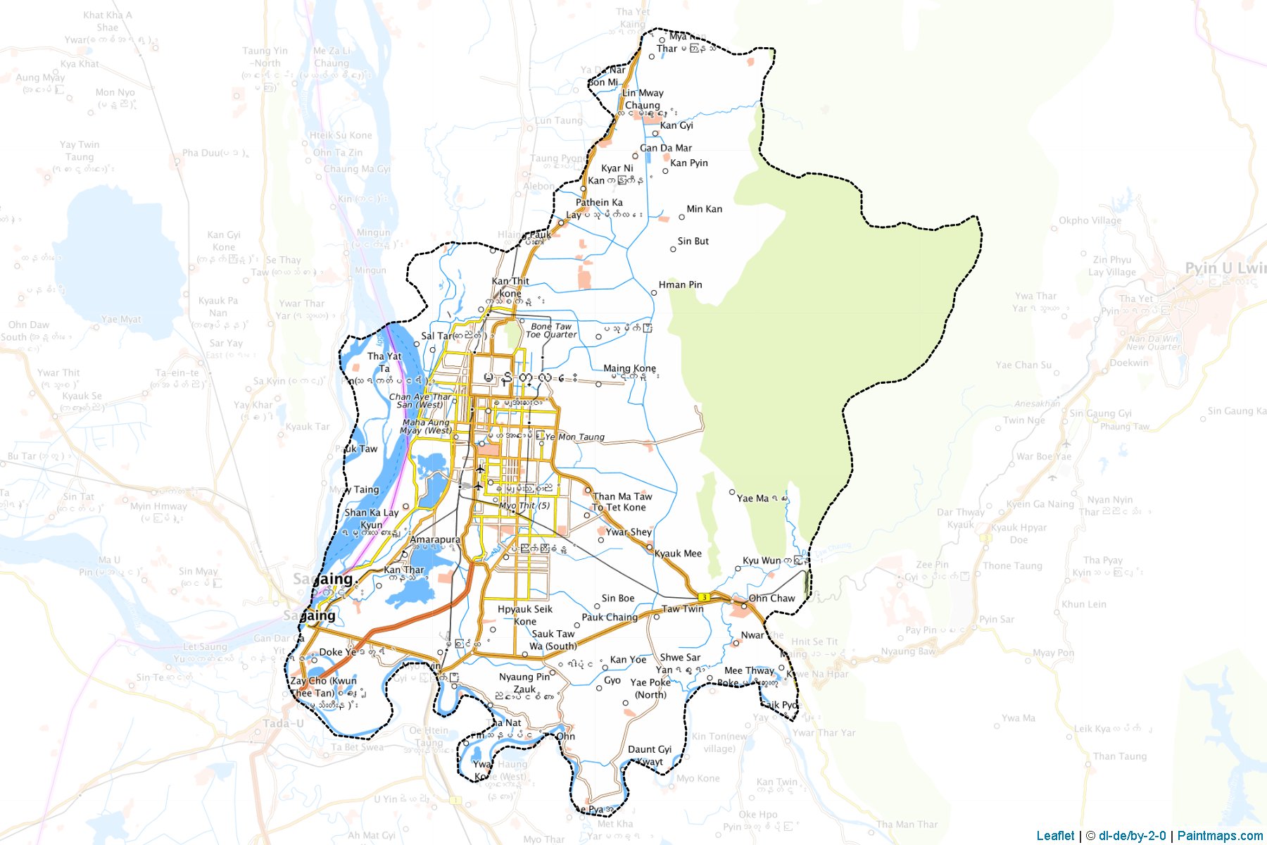 Sample maps of Mandalay generated with map cropping (masking) tool.