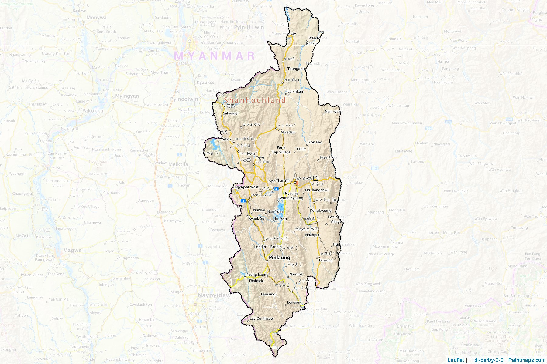 Border cropping samples for Taunggyi map.