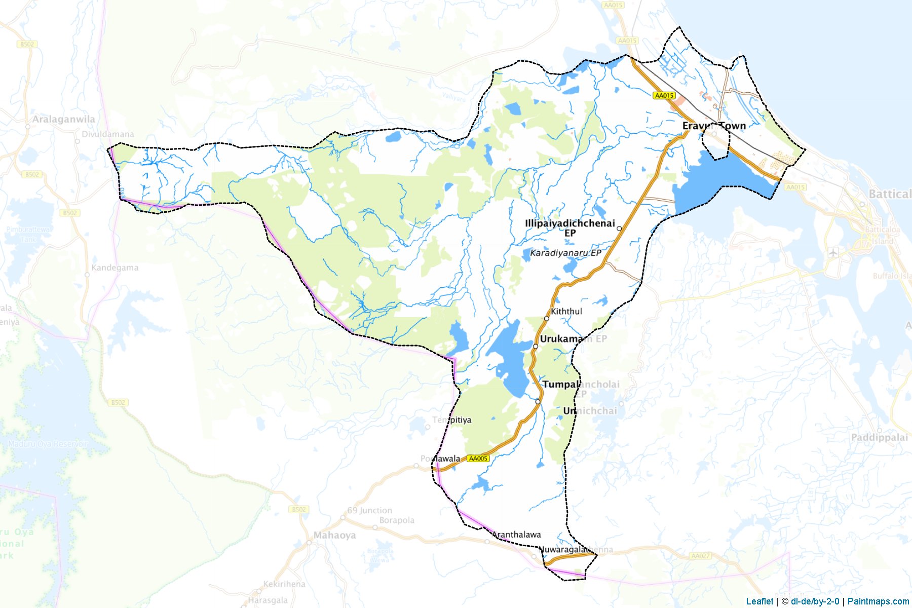 Muestras de recorte de mapas Eravur Pattu (Maḍakalapuva)-1