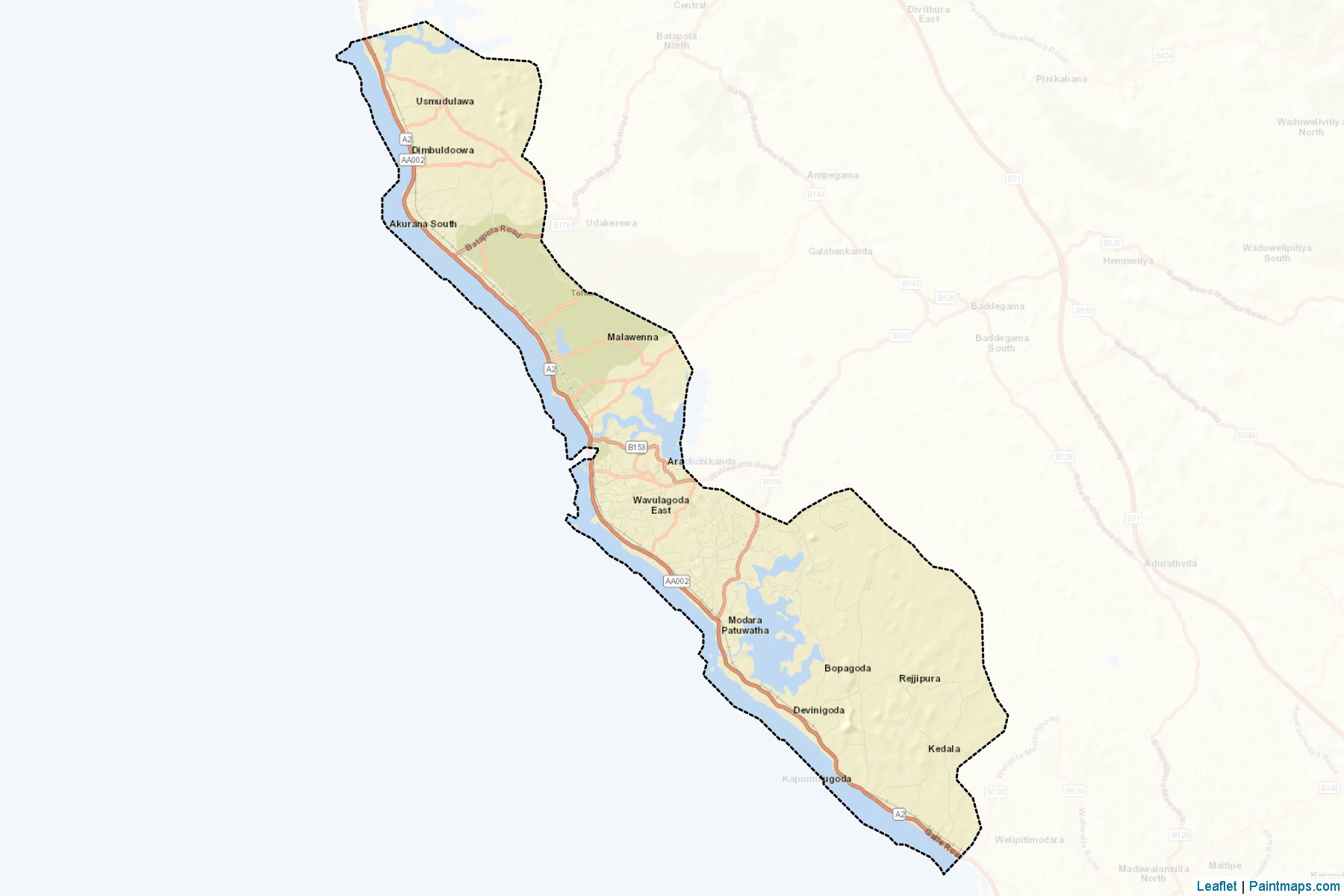 Muestras de recorte de mapas Hikkaduwa (Gālla)-2