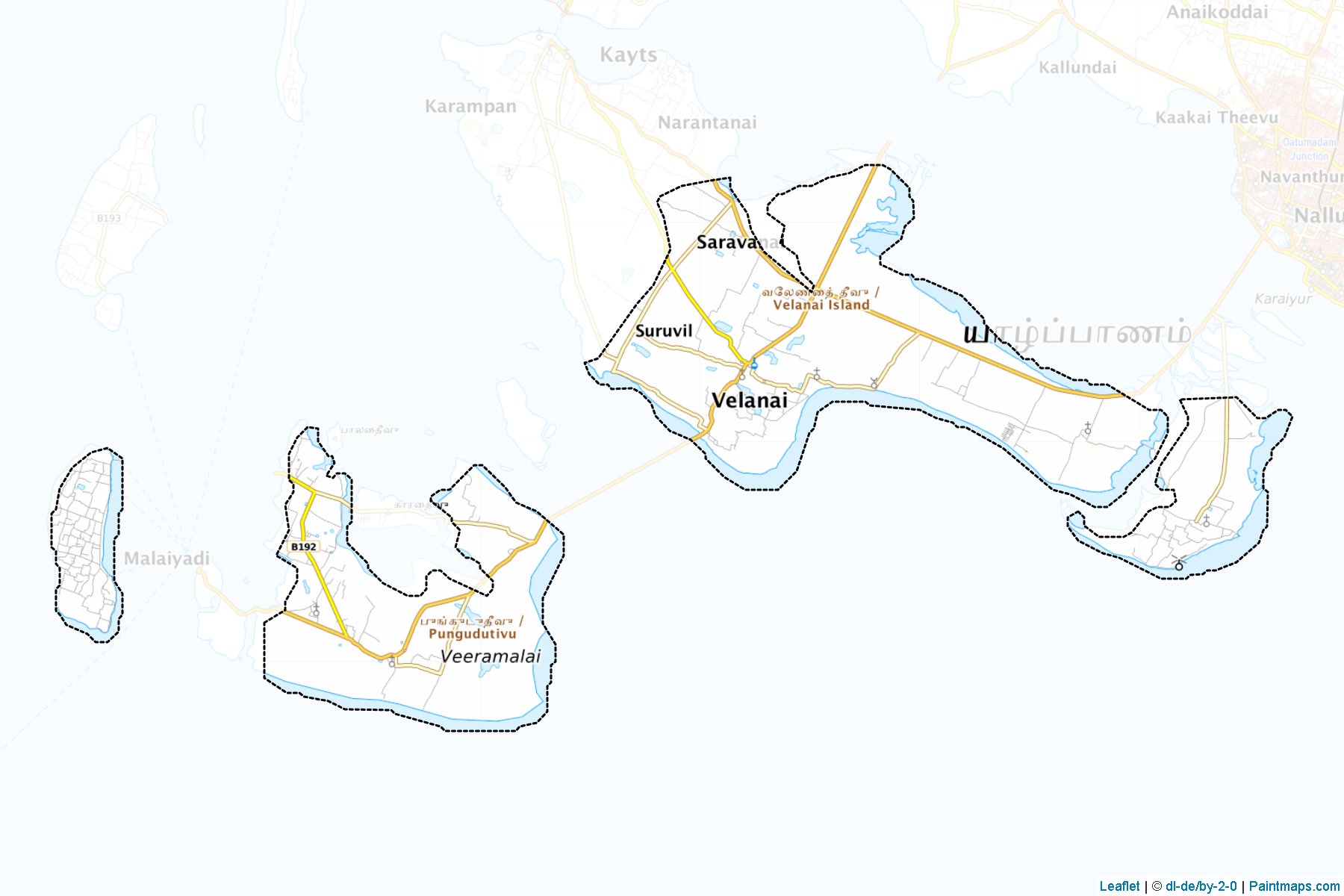 Muestras de recorte de mapas Island South (Velanai) (Yāpanaya)-1