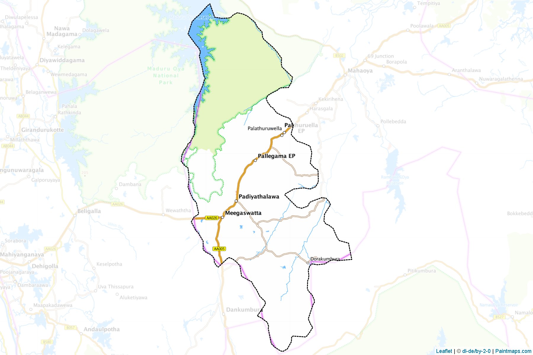 Muestras de recorte de mapas Padiyathalawa (Ampāra)-1