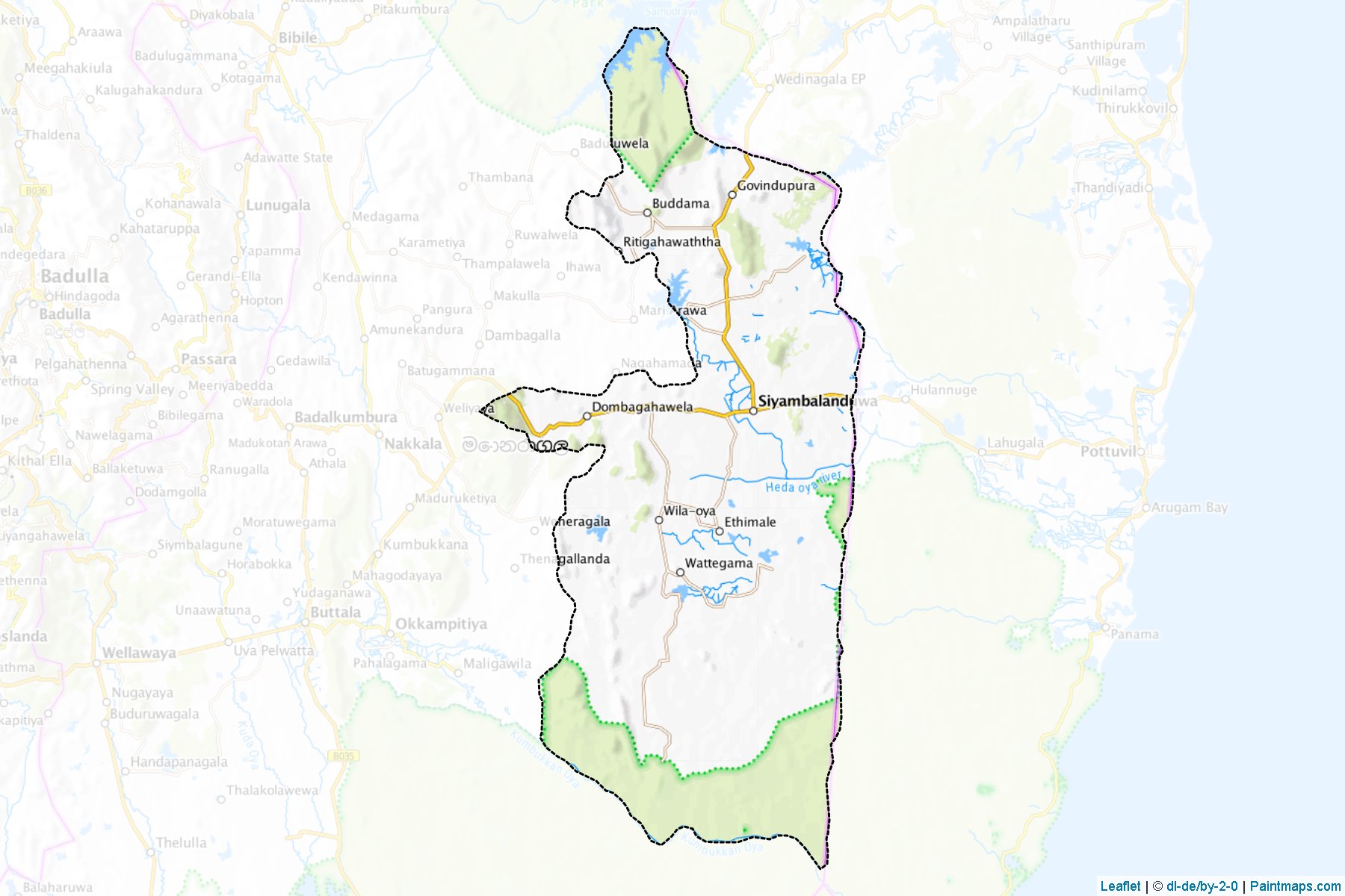 Muestras de recorte de mapas Siyambalanduwa (Mŏṇarāgala)-1