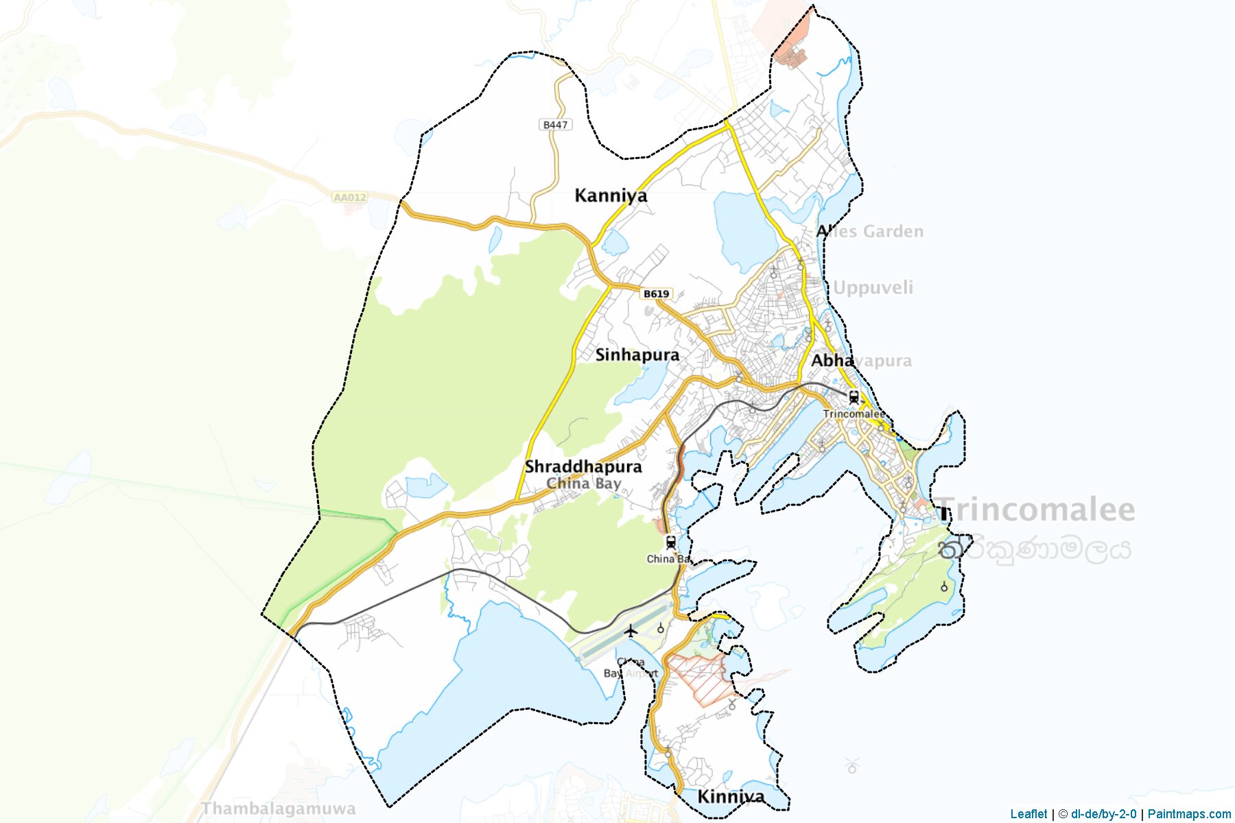 Muestras de recorte de mapas Trincomalee Town and Gravets (Trikuṇāmalaya)-1