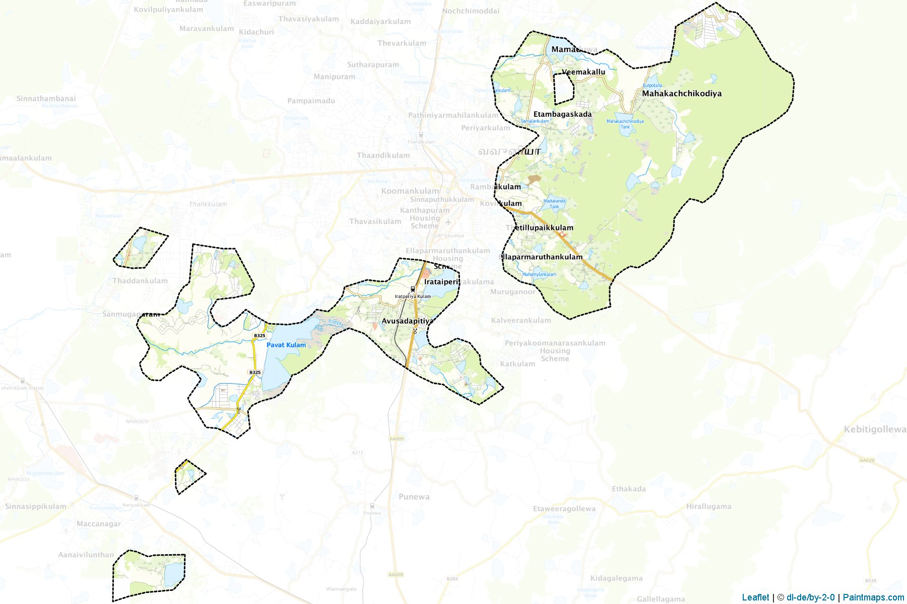 Muestras de recorte de mapas Vavuniya South (Vavuniyāva)-1