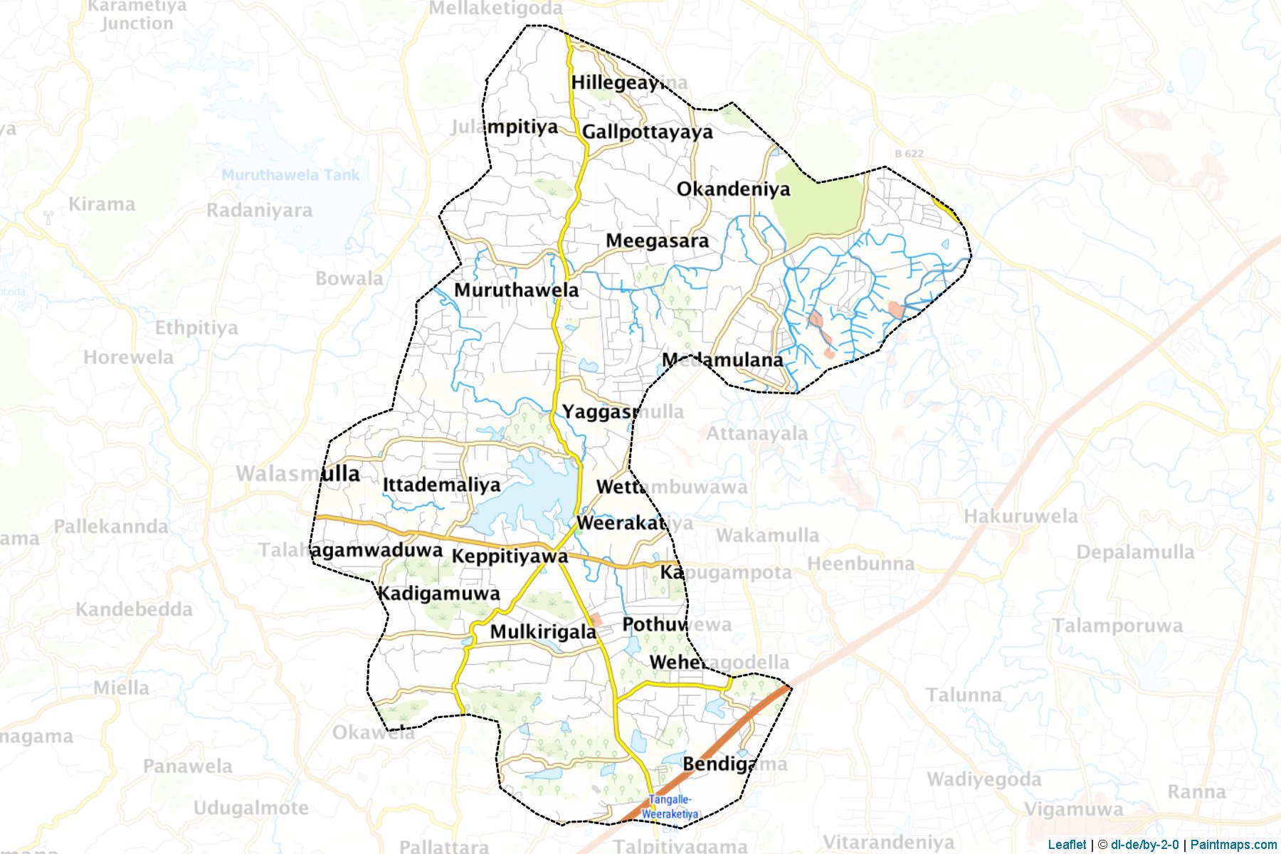 Muestras de recorte de mapas Weeraketiya (Hambantŏṭa)-1