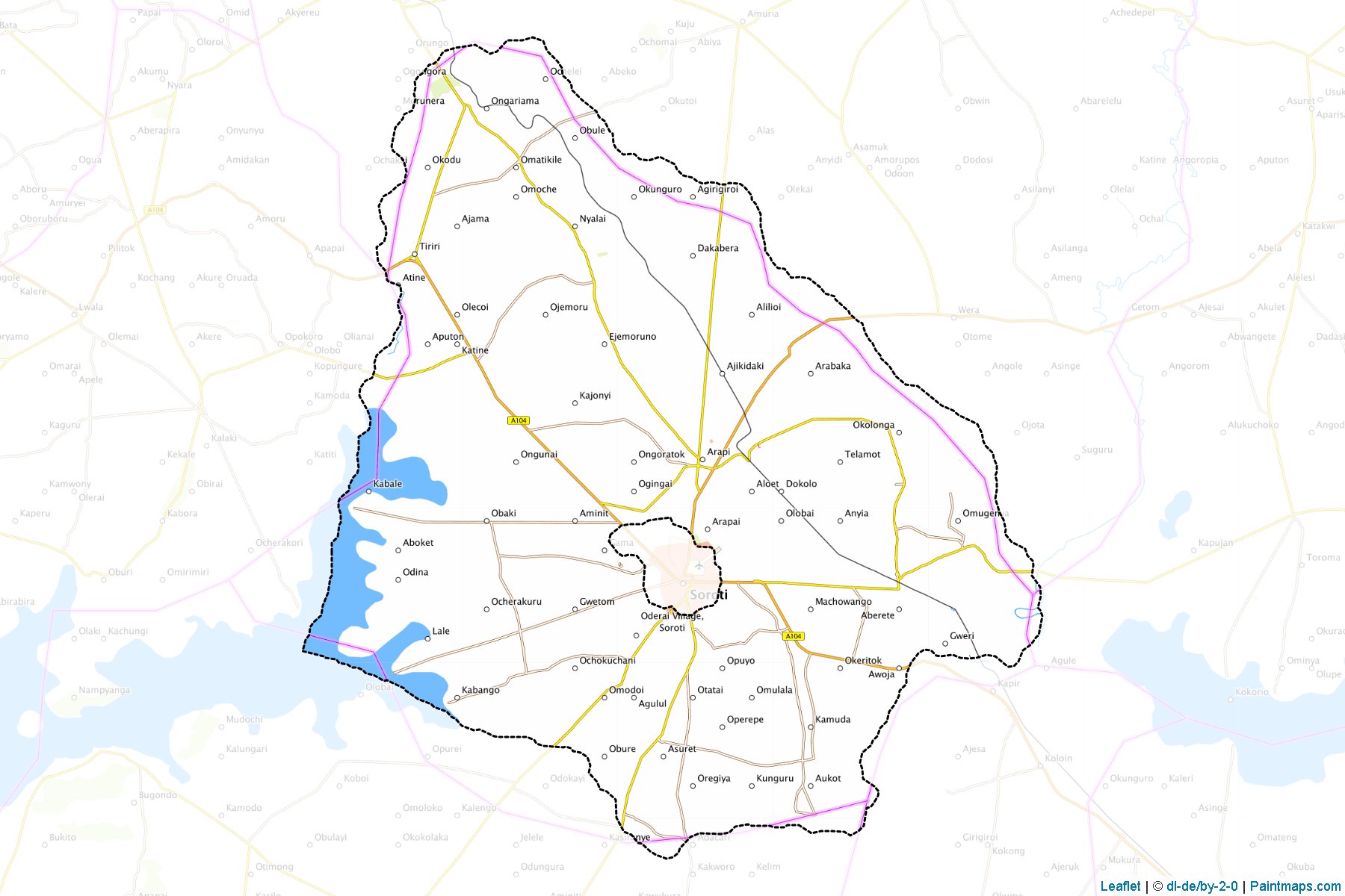 Sample maps of Soroti generated with map cropping (masking) tool.