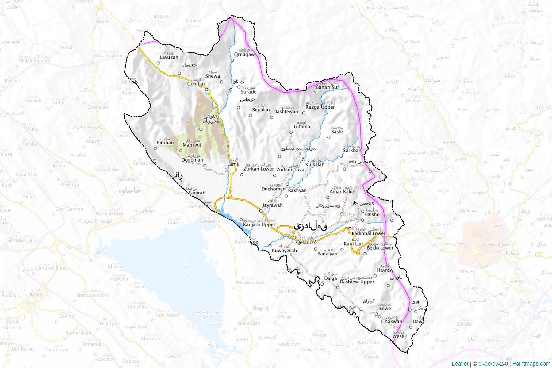 Muestras de recorte de mapas Pshdar (As-Sulaymaniyah)-1