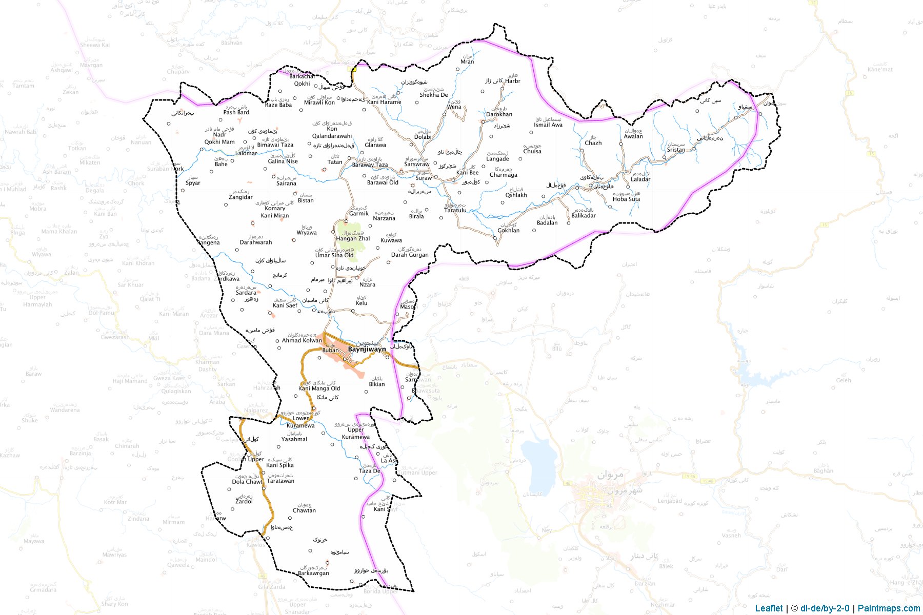 Muestras de recorte de mapas Penjwin (As-Sulaymaniyah)-1