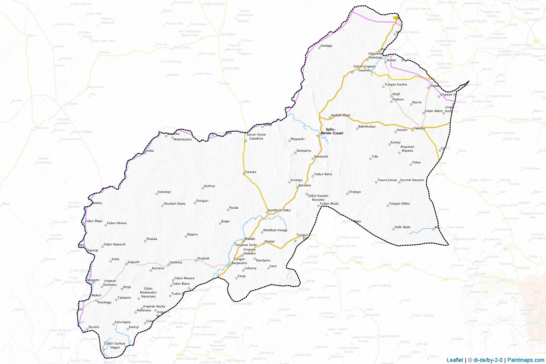 Sample maps of Birnin-Gwari generated with map cropping (masking) tool.