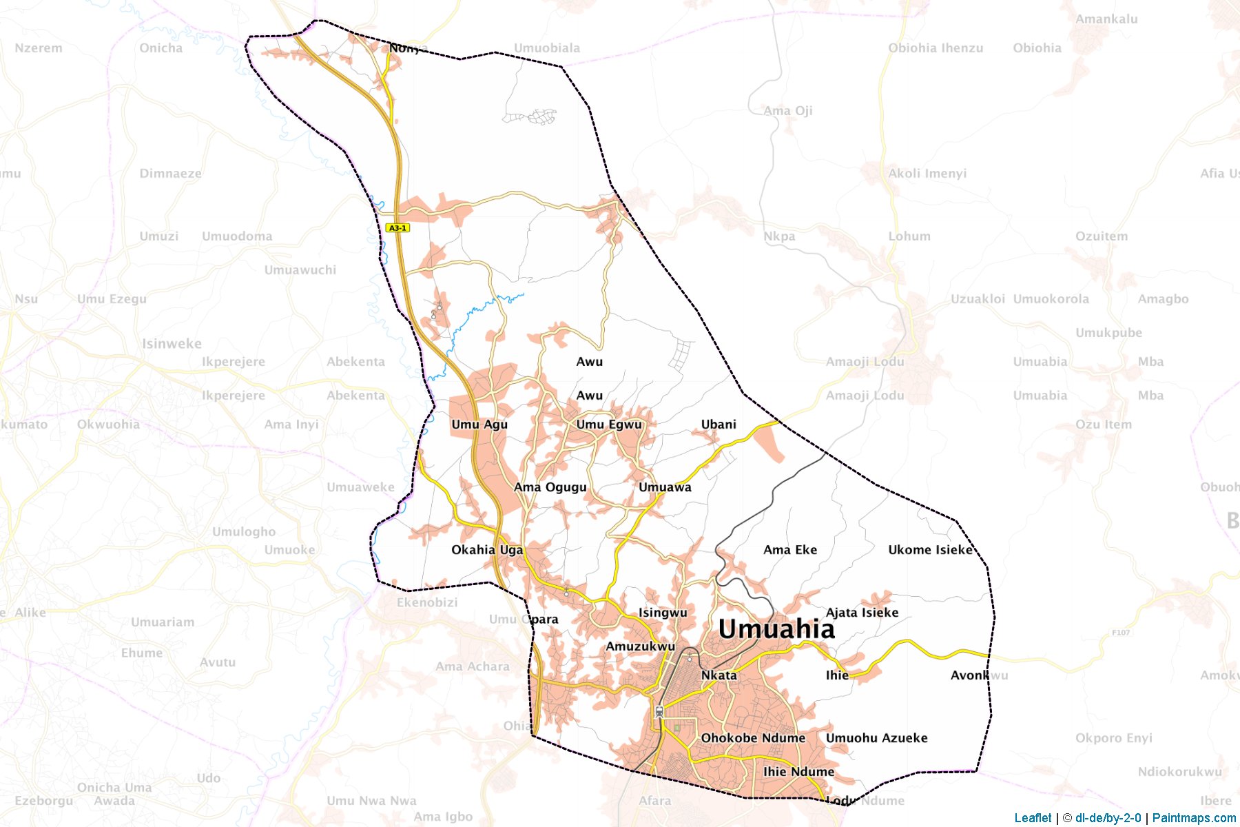 Make printable Umuahia North maps with border masking (cropping) using ...