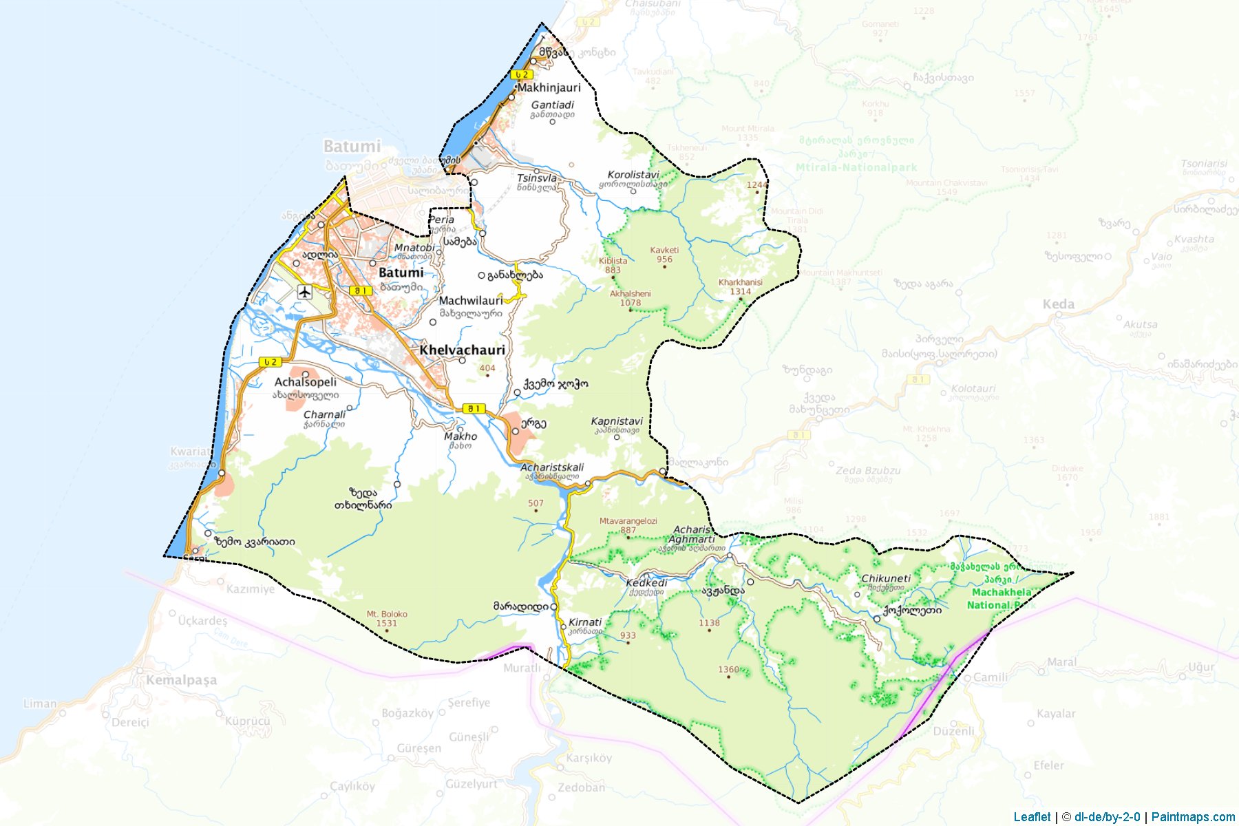 Muestras de recorte de mapas Khelvachauri (Ajara Autonomous Republic)-1